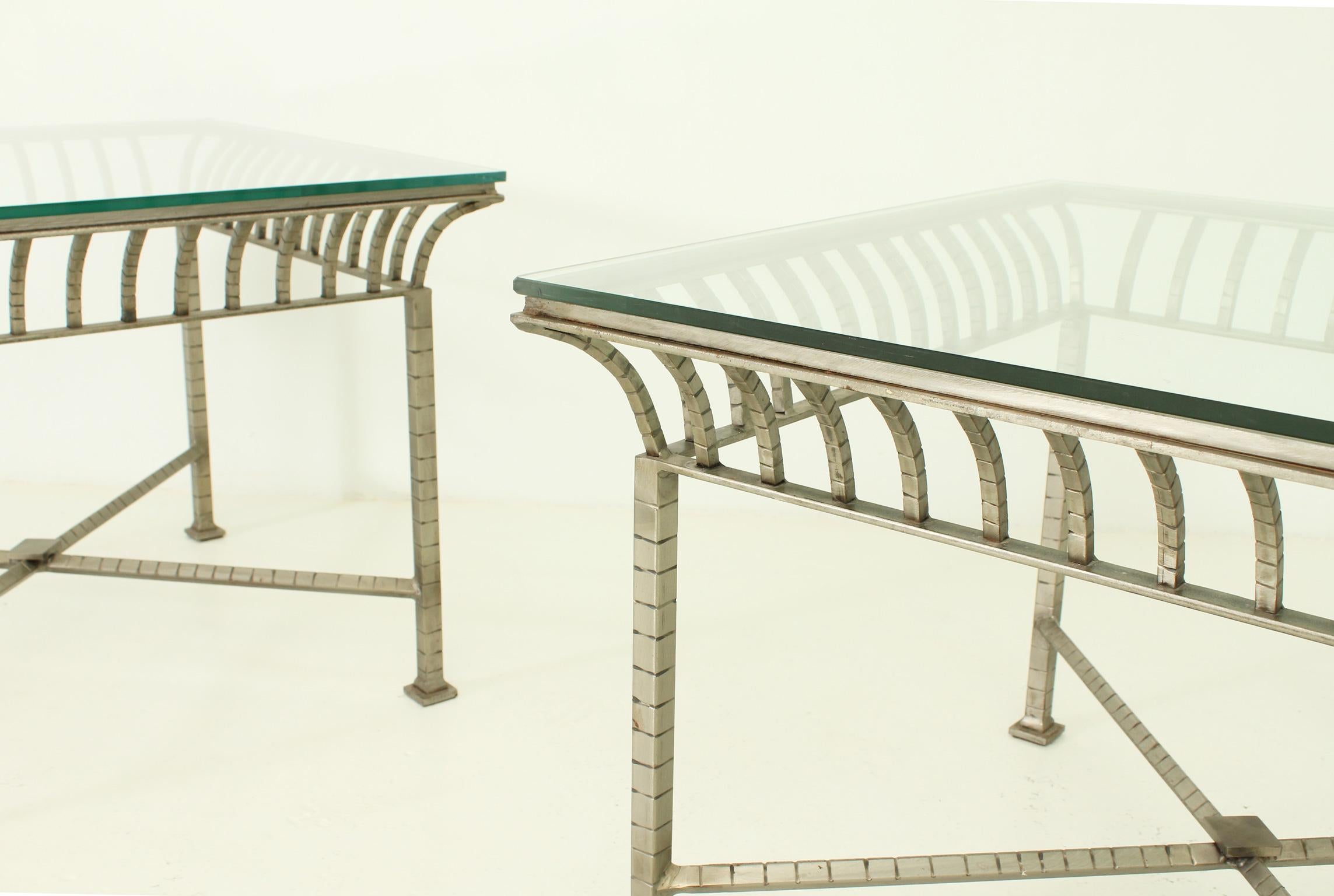 Glass Pair of Neoclassical Side Tables from 1960's