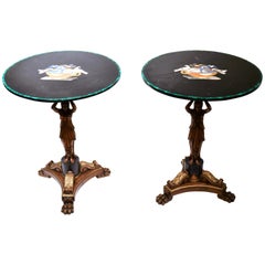 Pair of Neoclassical Side Tables with Micro Mosaic Inlaid Tops