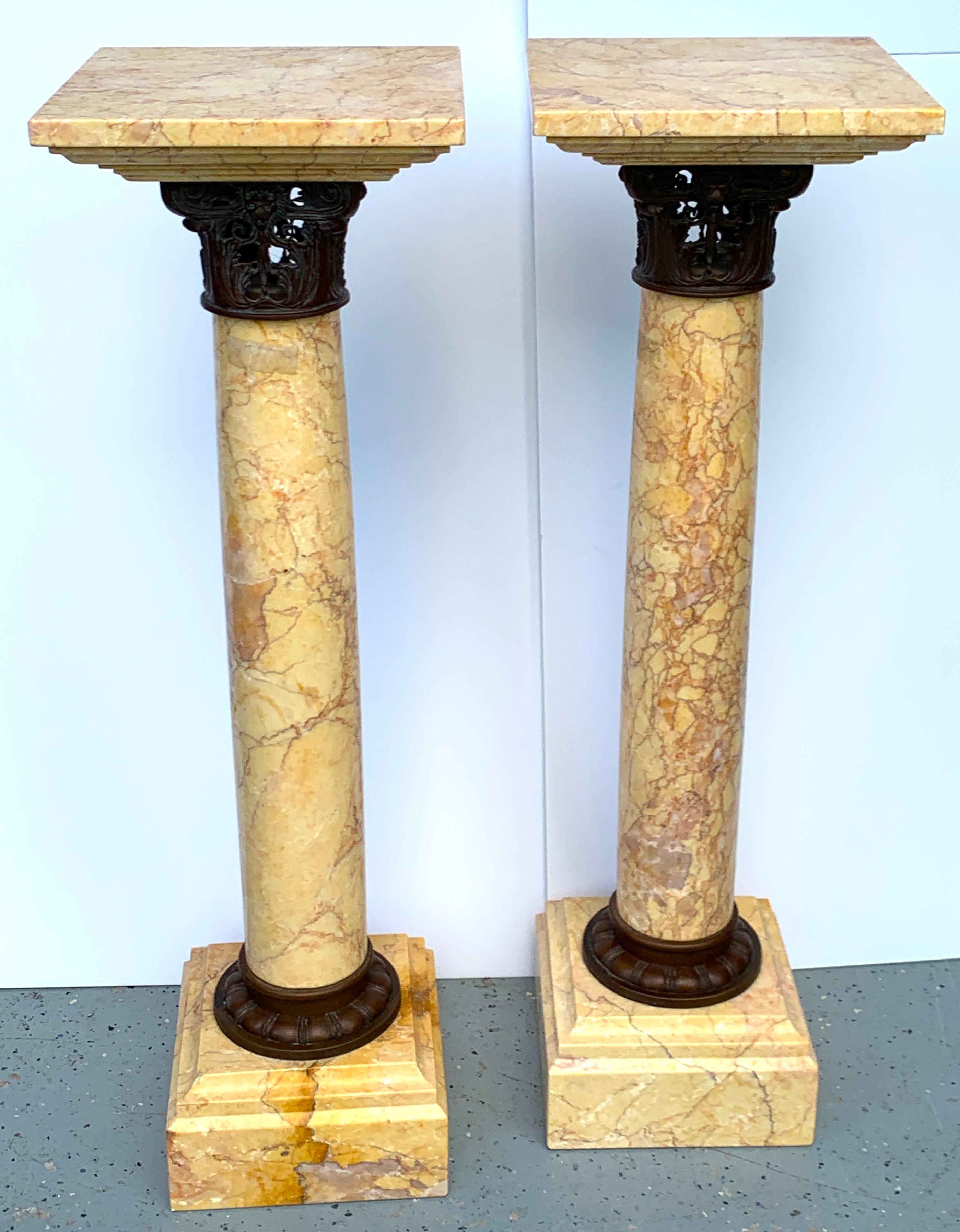 Pair of Neoclassical Siena Marble and Bronze Pedestals 3