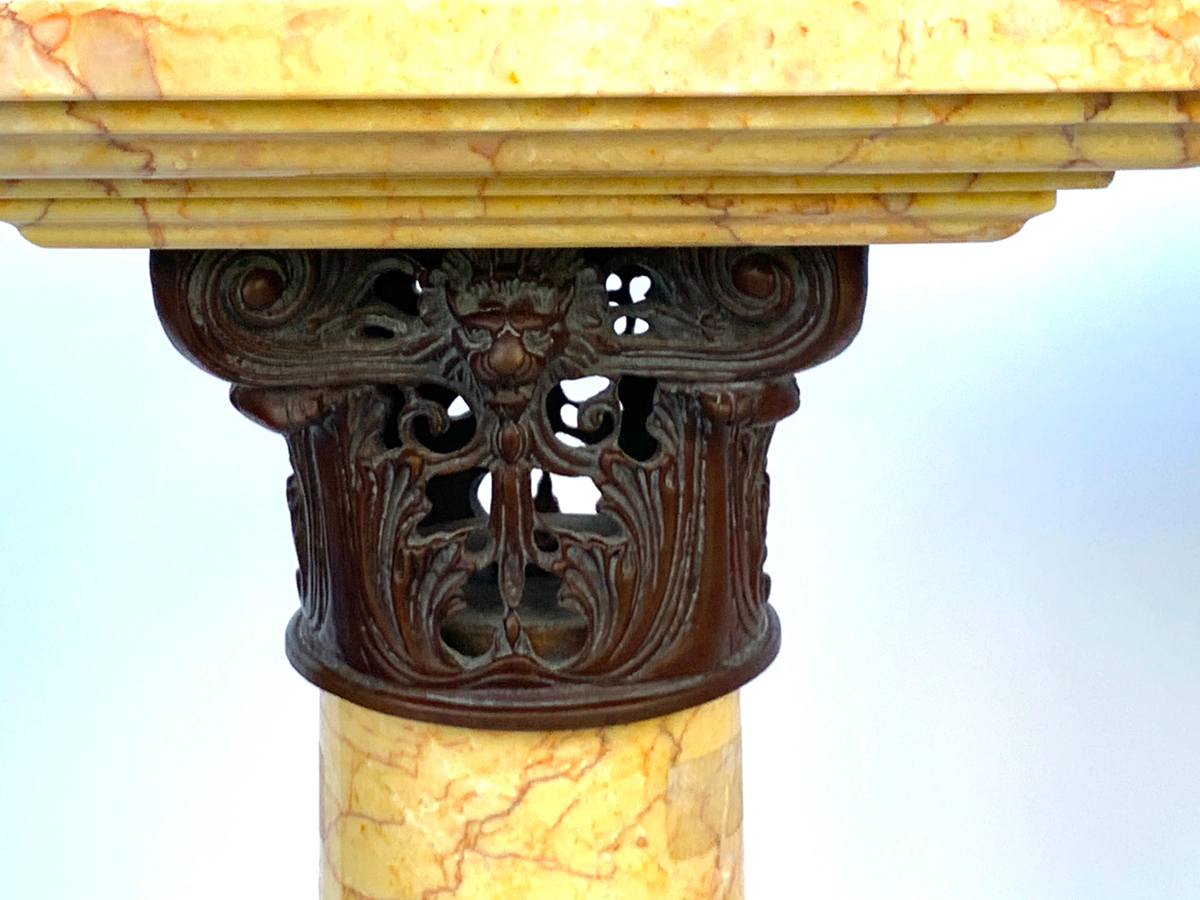 Patinated Pair of Neoclassical Siena Marble and Bronze Pedestals