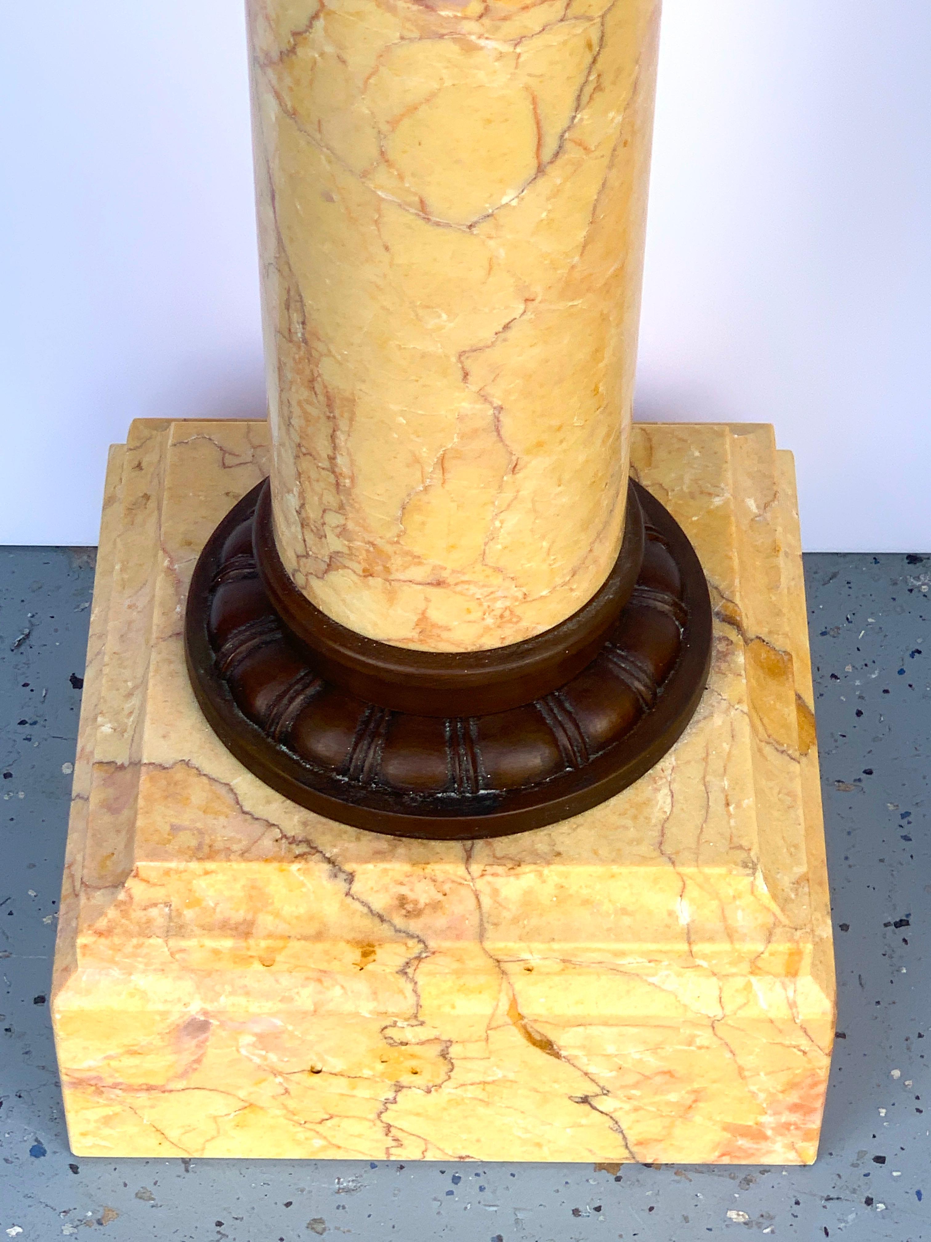 20th Century Pair of Neoclassical Siena Marble and Bronze Pedestals
