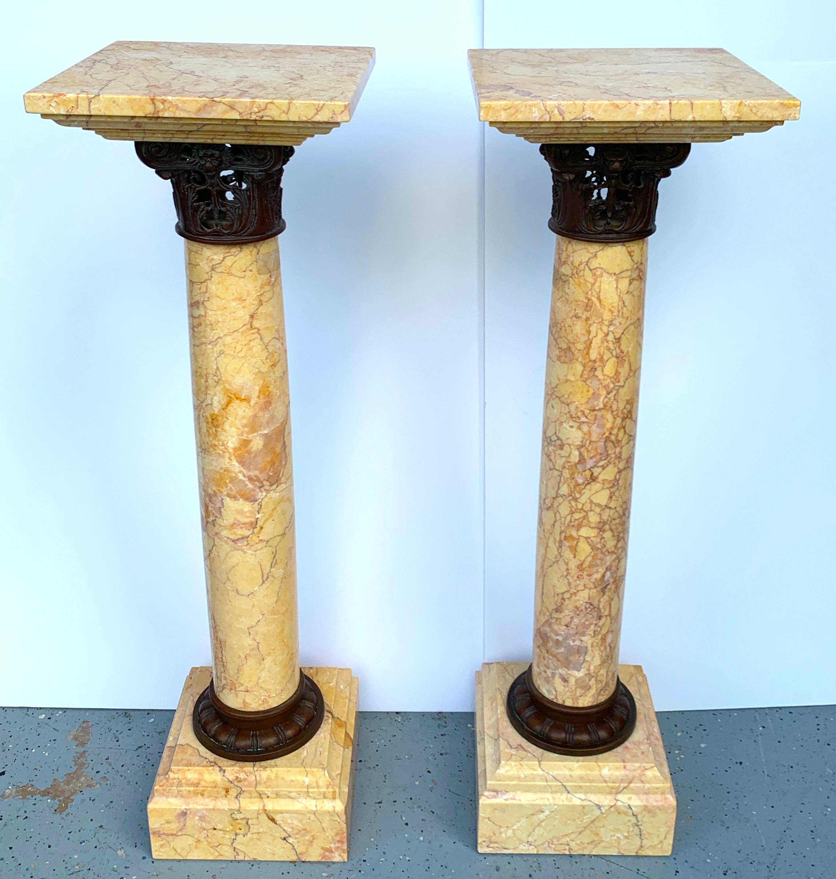 Pair of Neoclassical Siena Marble and Bronze Pedestals 1