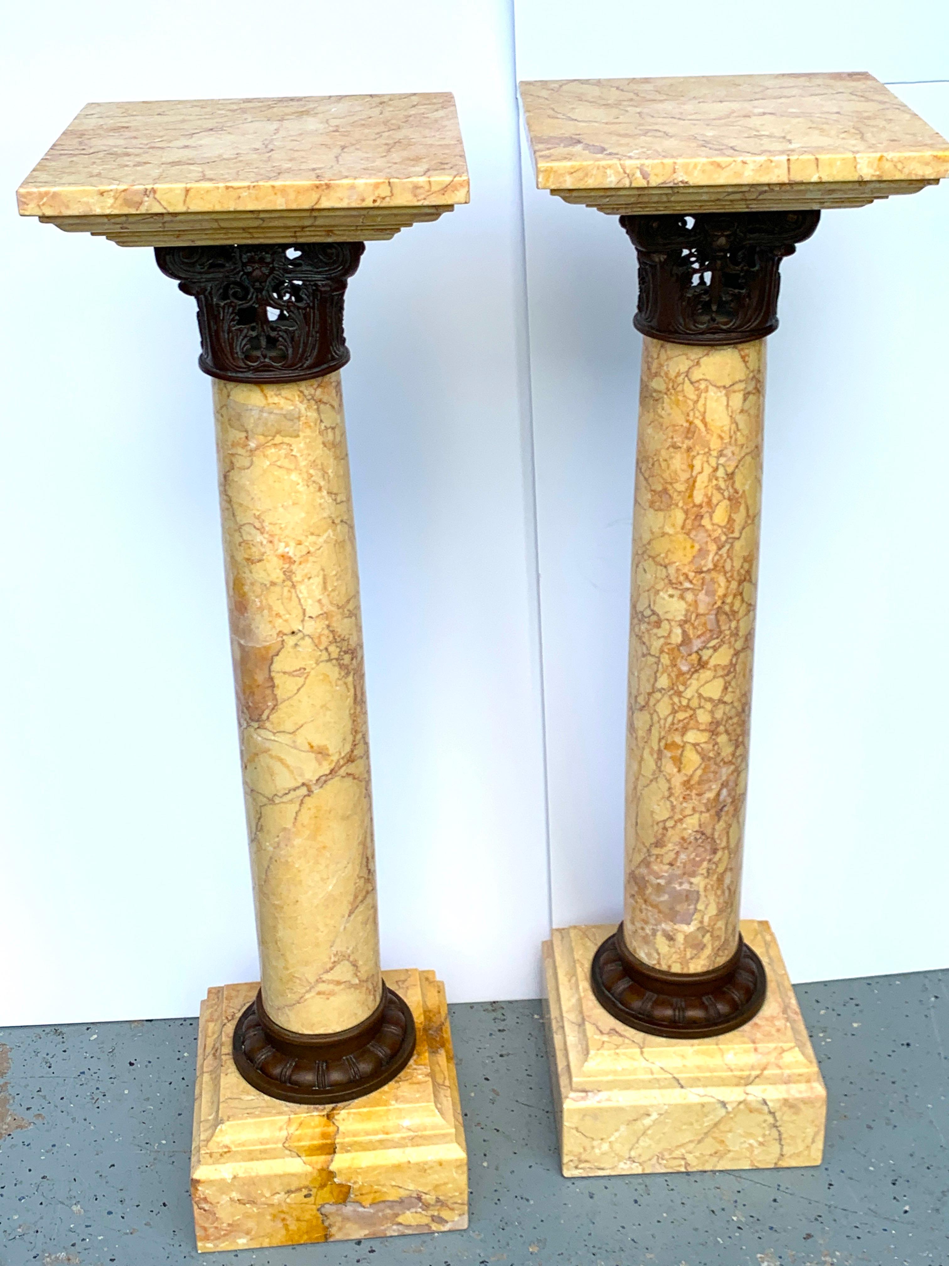 Pair of Neoclassical Siena Marble and Bronze Pedestals 2