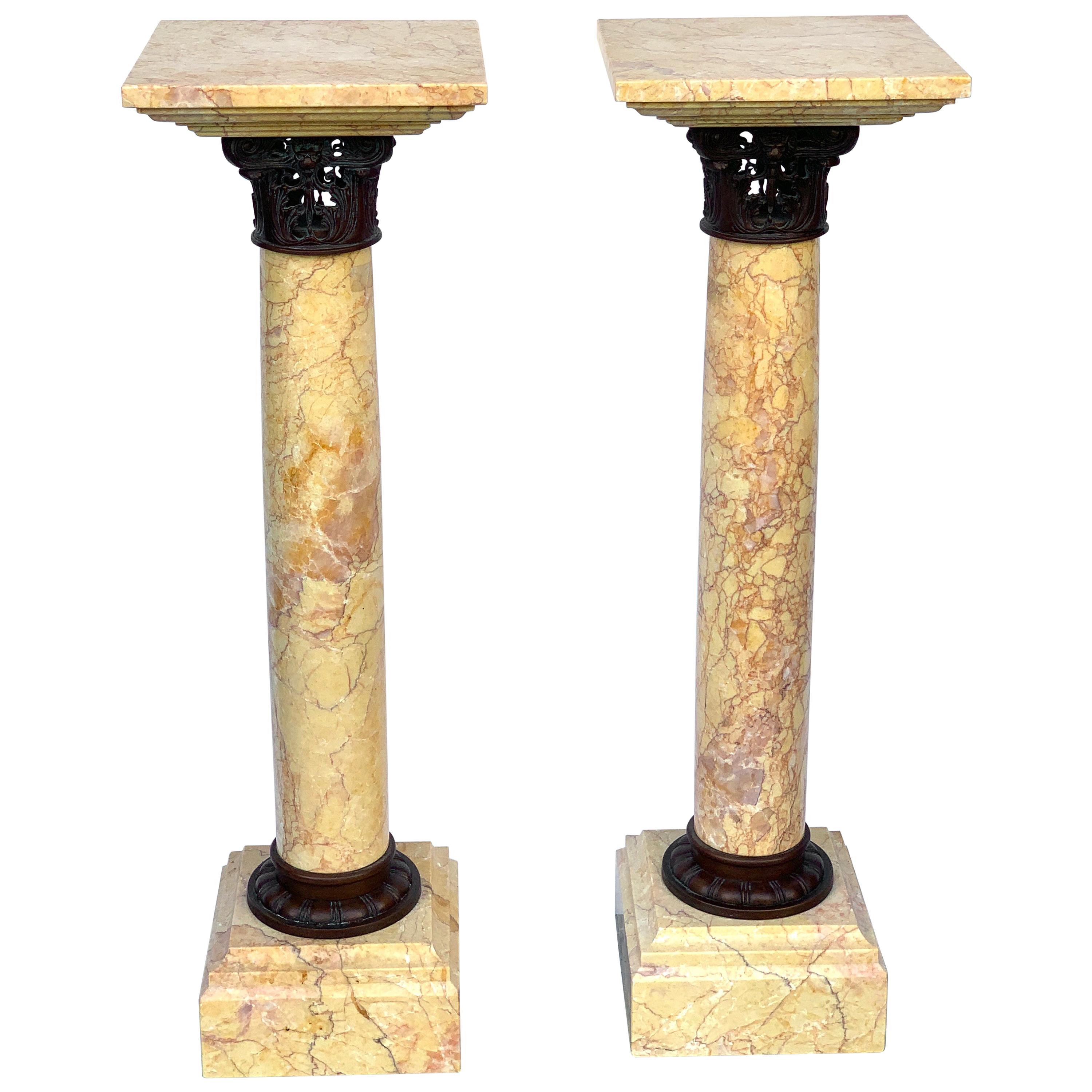 Pair of Neoclassical Siena Marble and Bronze Pedestals