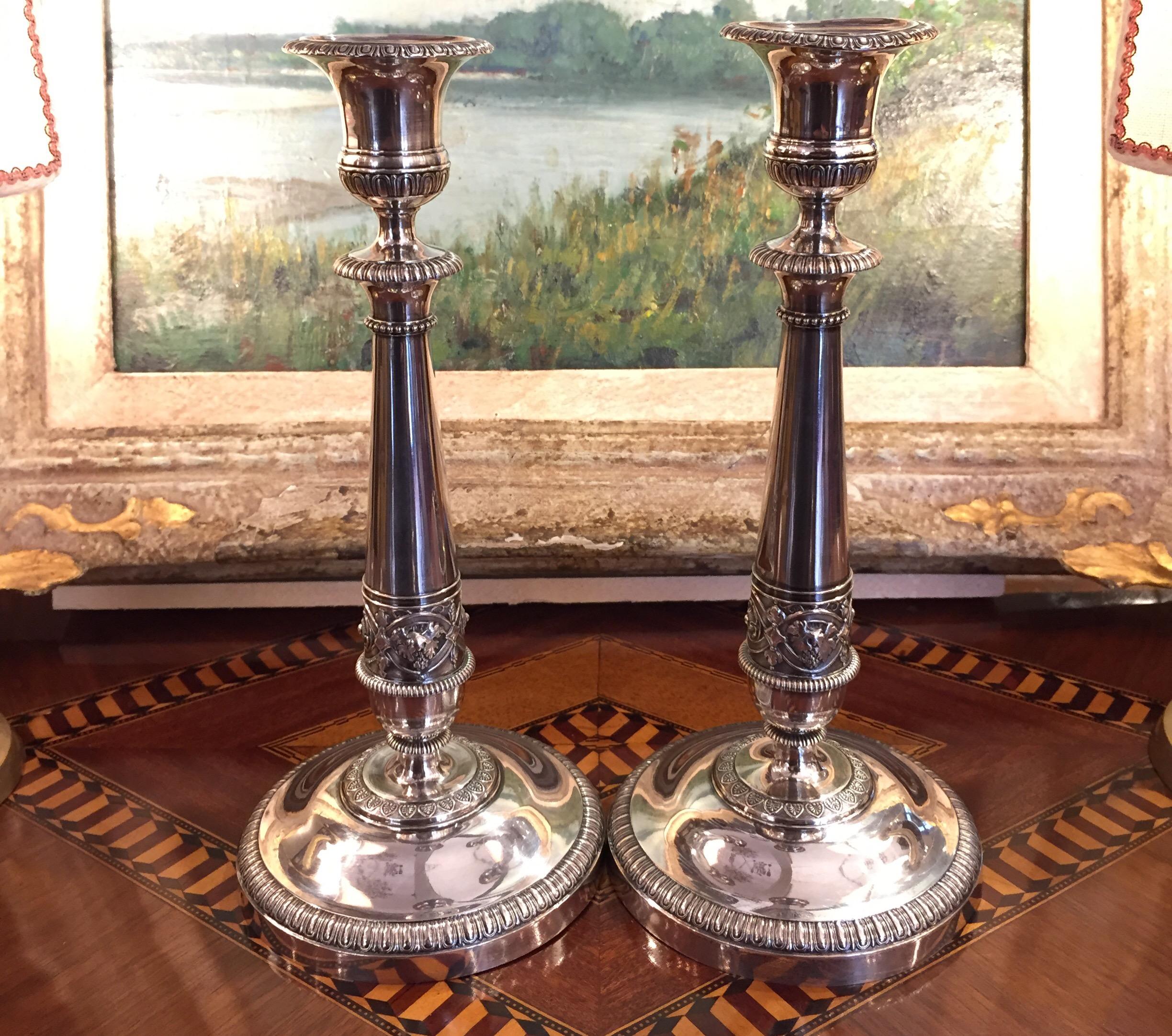 Pair of Neoclassical Silver Circular Candlesticks from Milan 19th Century 1820 7