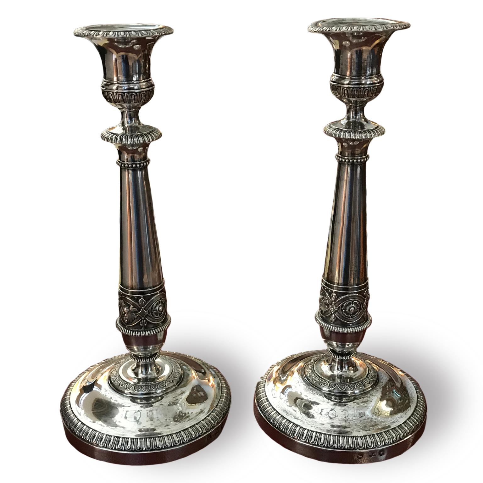 Pair of Neoclassical Silver Circular Candlesticks from Milan 19th Century 1820 5