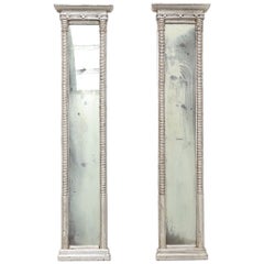 Pair of Neoclassical Silver Leaf Pier Mirrors with Ringed Columns and Cornice, I