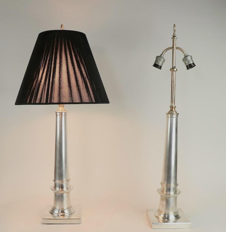 20th Century Pair of Neoclassical Silver Plate Table Lamps
