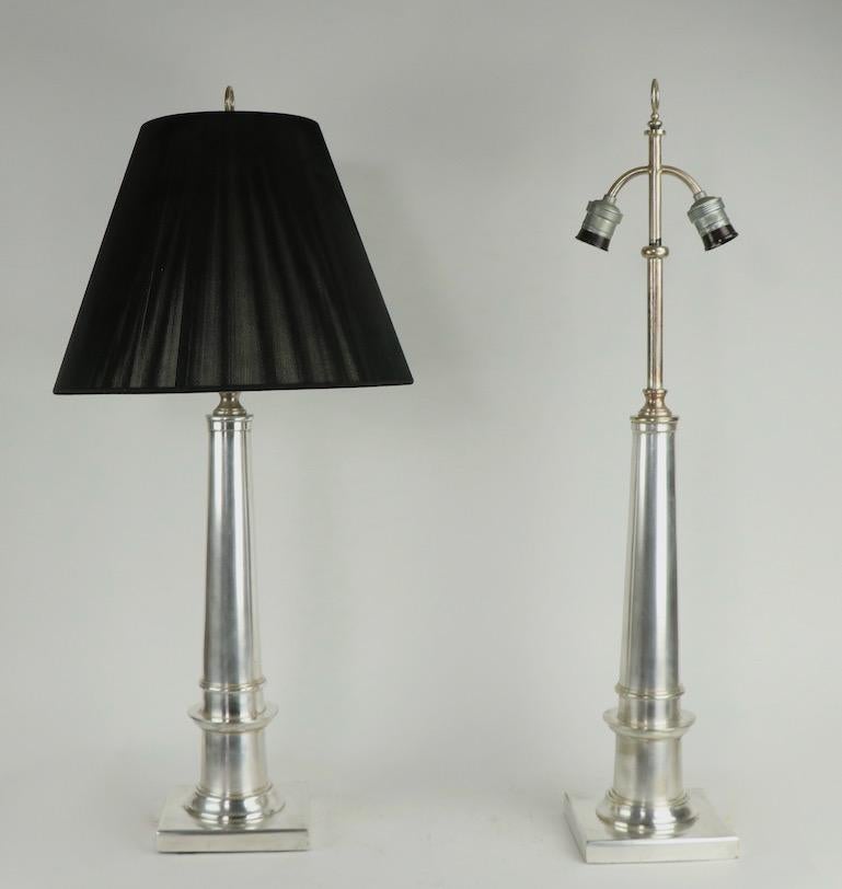 Pair of Neoclassical Silver Plate Table Lamps 1