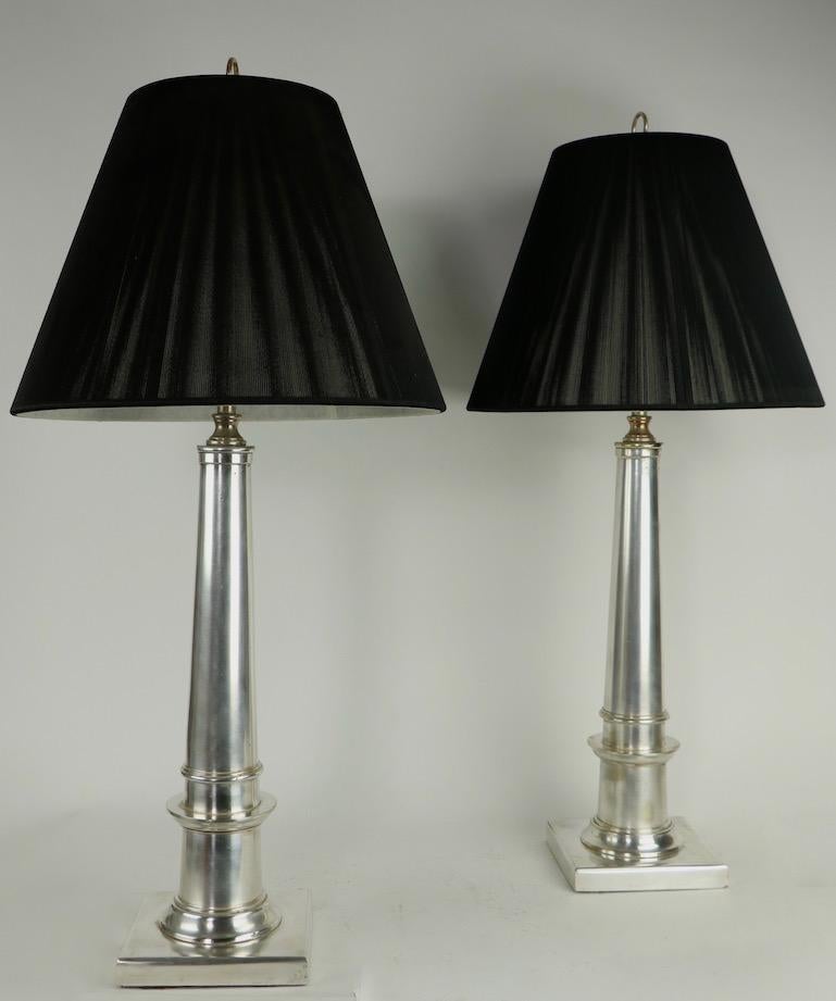Pair of Neoclassical Silver Plate Table Lamps 2