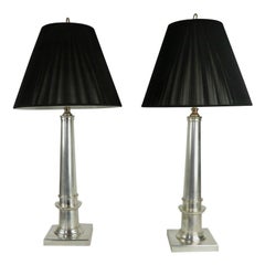 Pair of Neoclassical Silver Plate Table Lamps