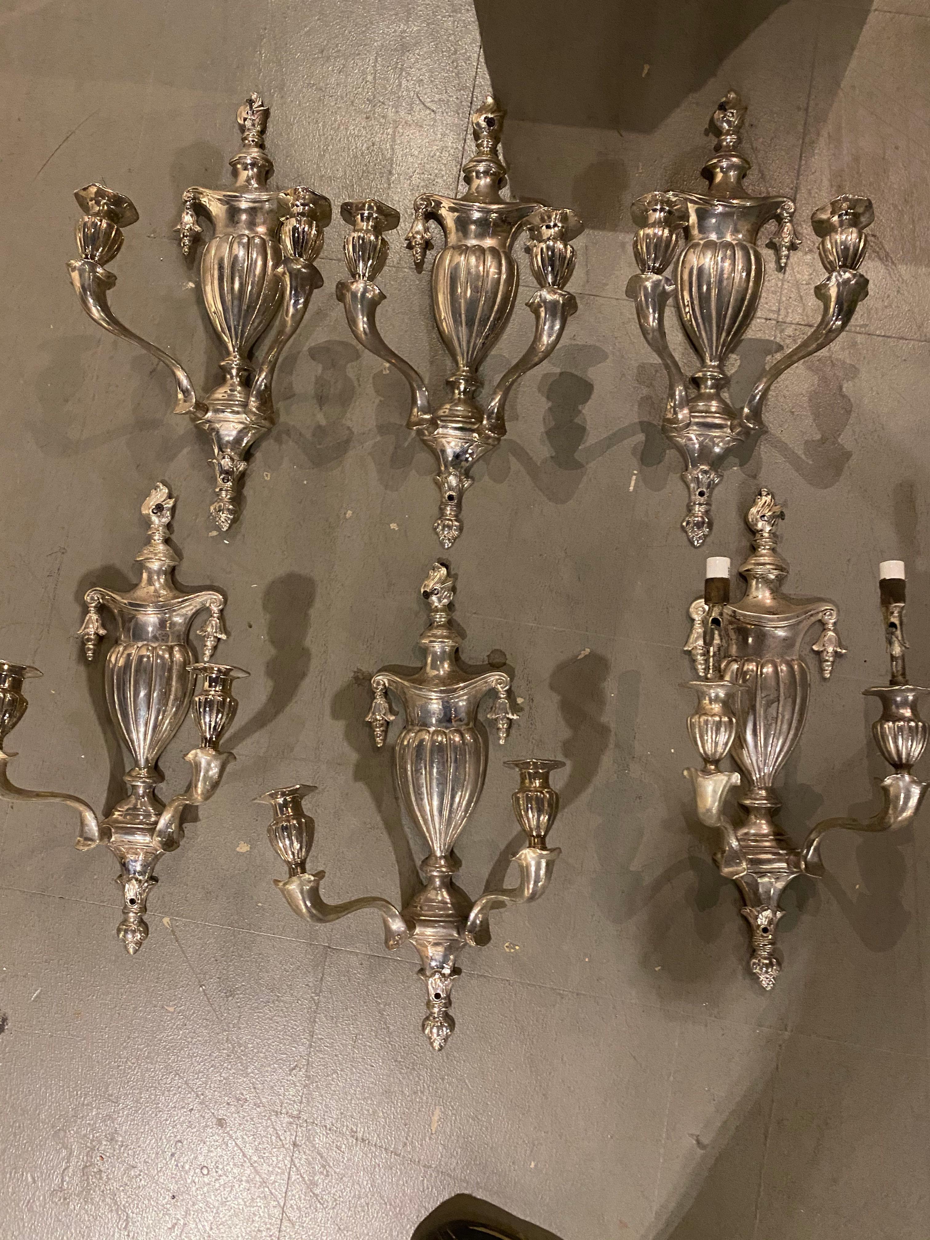 A pair of Neoclassical style silver plated sconces, circa 1920s. In very good vintage condition.

Dealer: G302YP