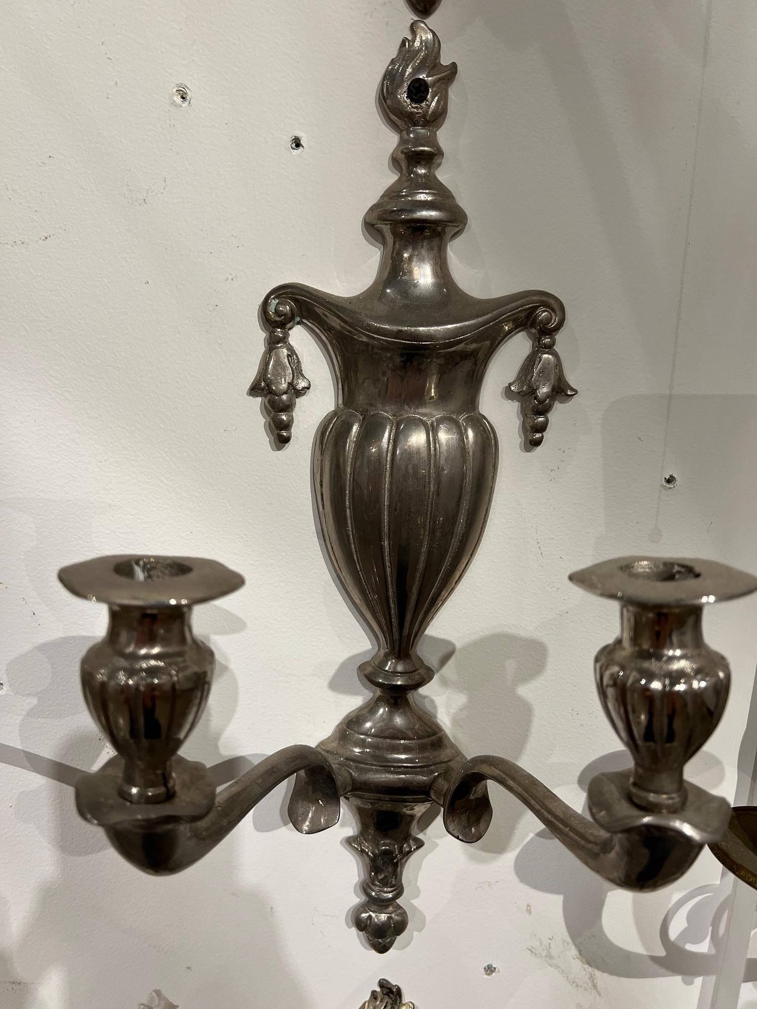 Pair of Neoclassical Silver Sconces, Circa 1920s In Good Condition In New York, NY