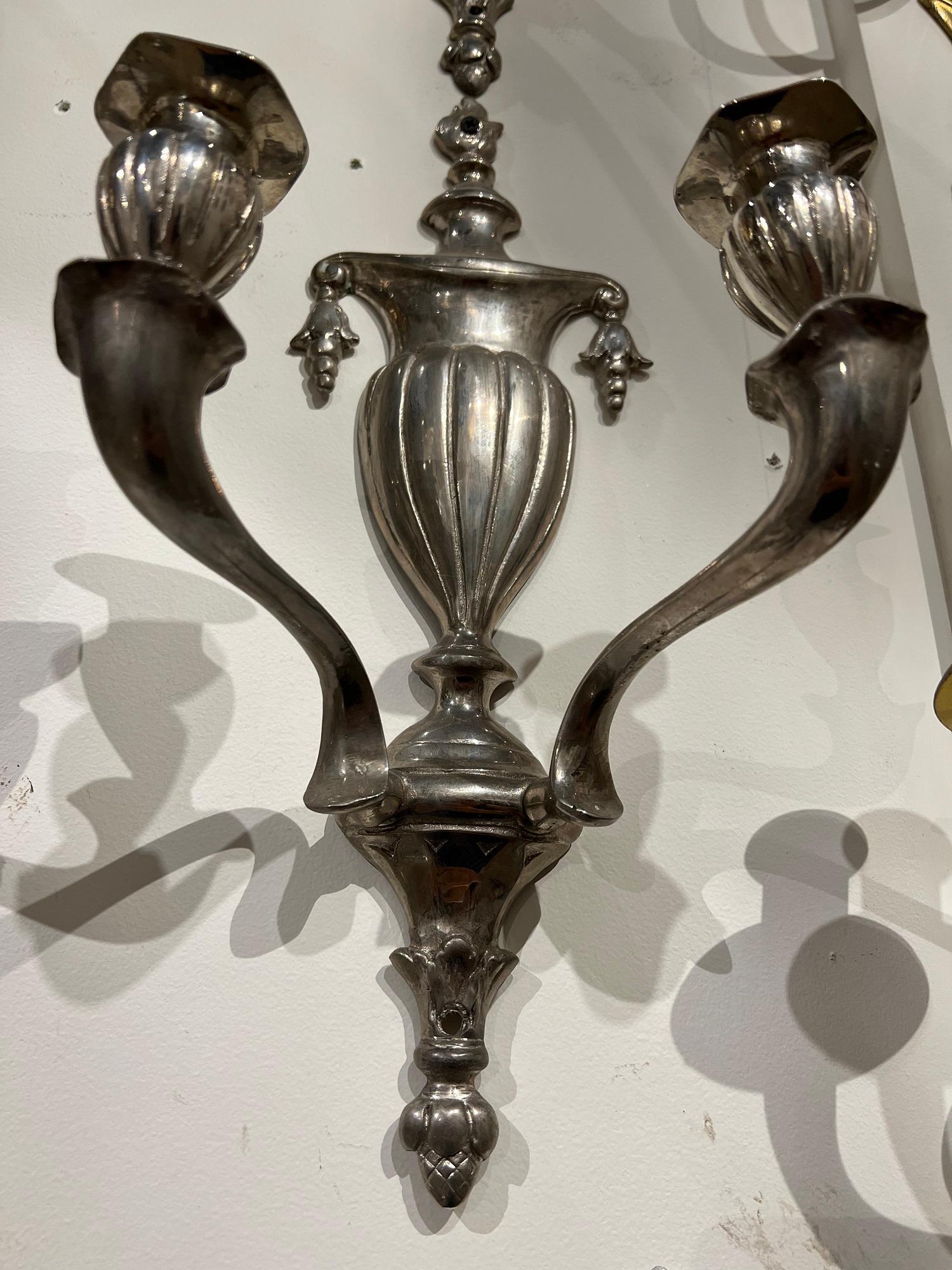 Early 20th Century Pair of Neoclassical Silver Sconces, Circa 1920s
