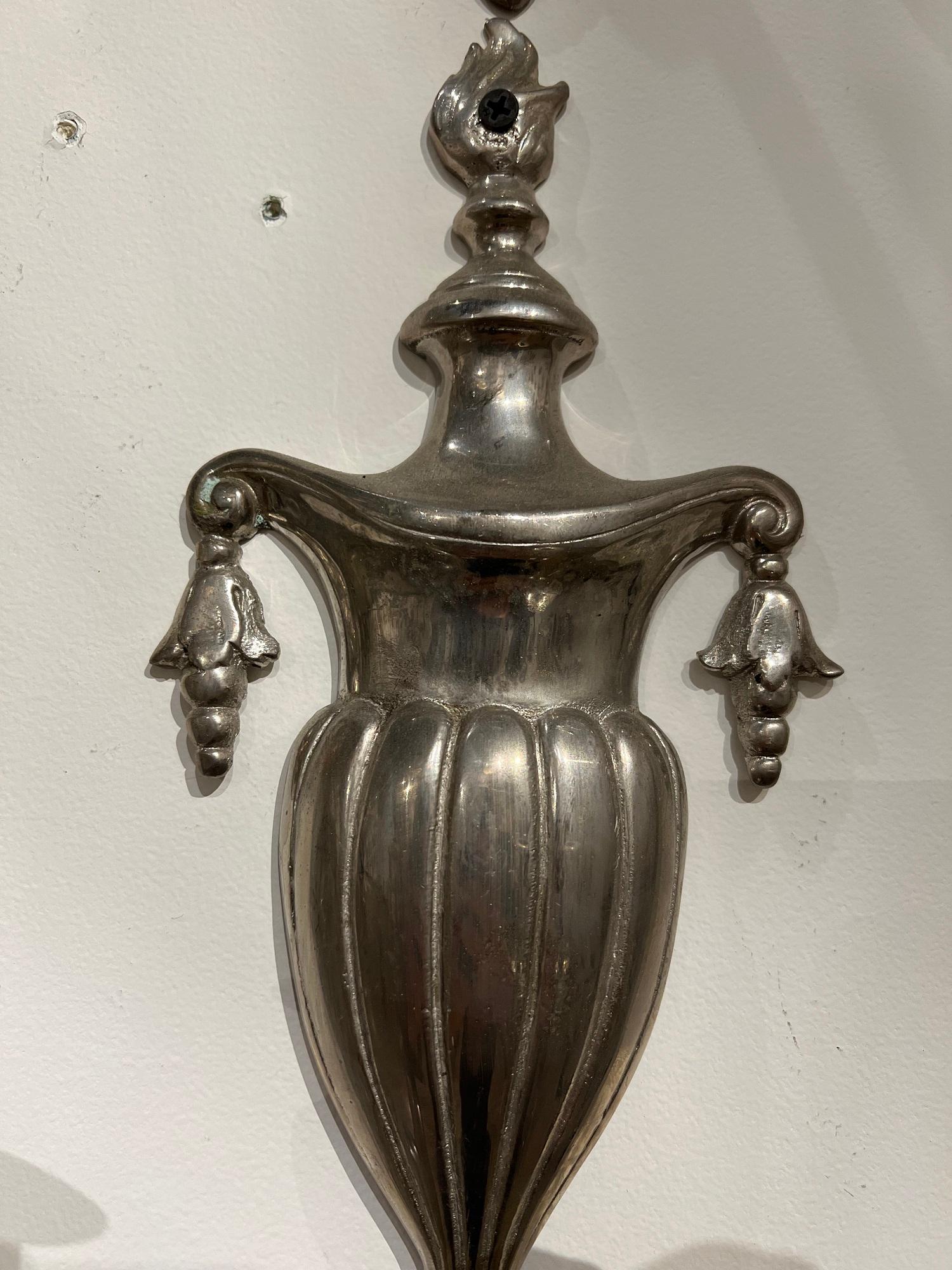 Pair of Neoclassical Silver Sconces, Circa 1920s 2