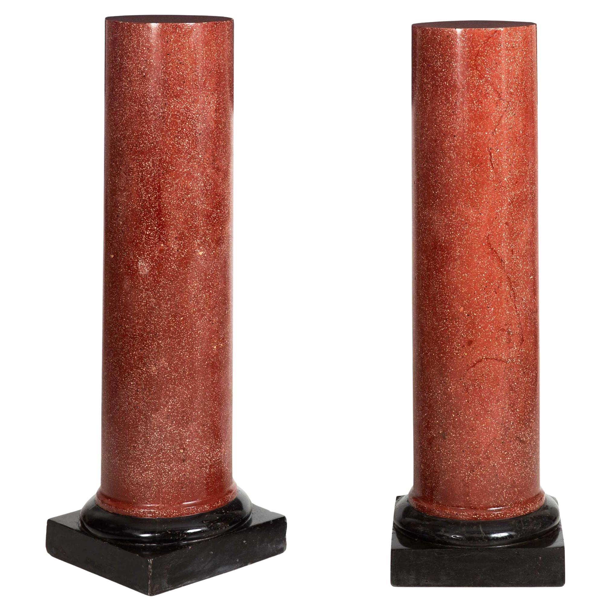 Pair of Neoclassical Simulated Porphyry Scagliola Pedestal Columns For Sale