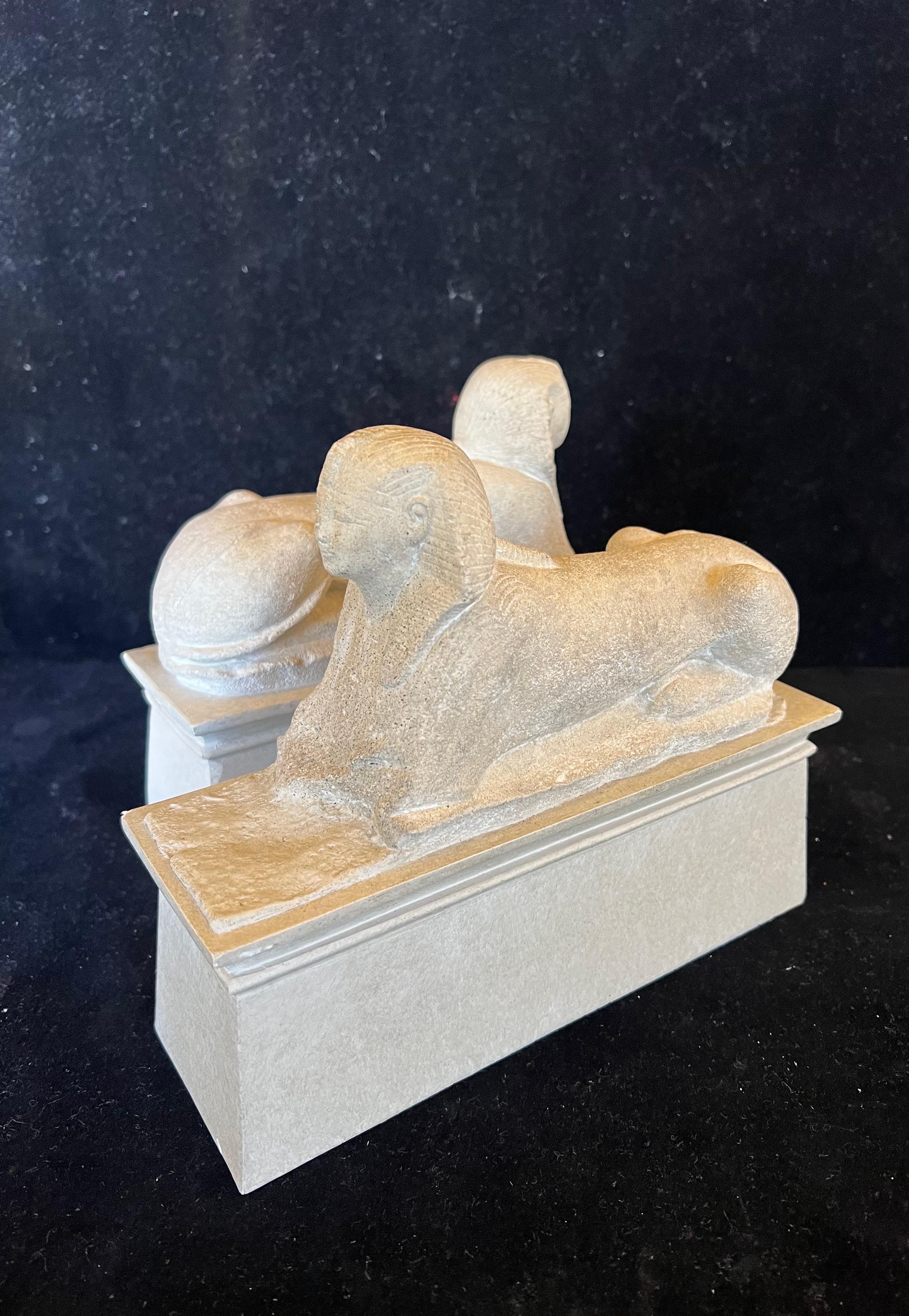 American Pair of Neoclassical Sphynx Bookends in Ceramic For Sale