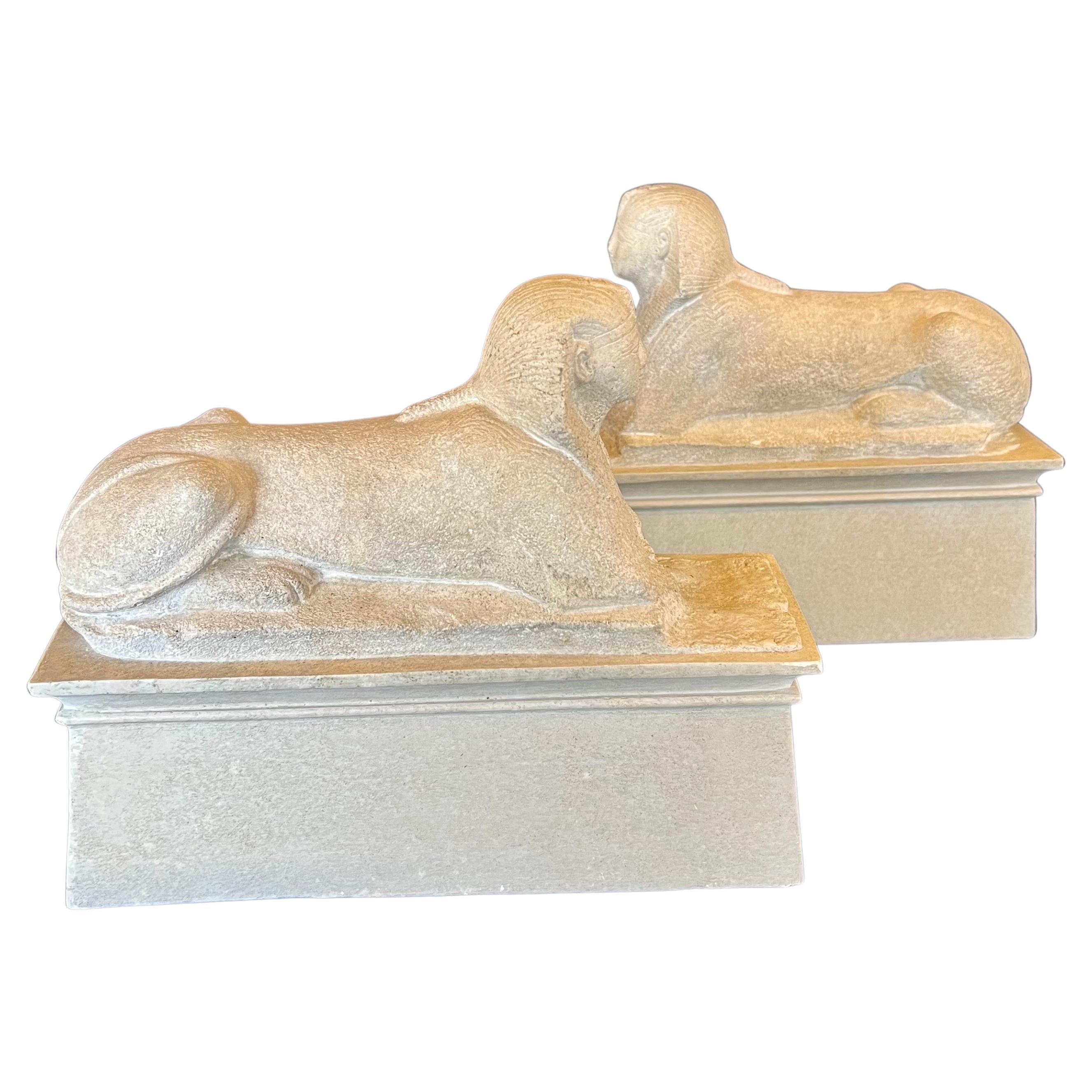 Pair of Neoclassical Sphynx Bookends in Ceramic For Sale