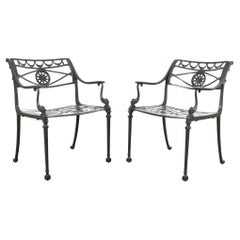 Used Pair of Neoclassical Star and Dolphin Garden Dining Armchairs