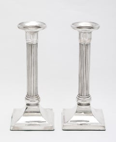 Pair of Neoclassical Sterling Silver Column candlesticks