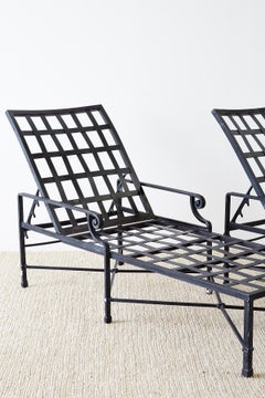 Pair of Neoclassical Style Aluminum Garden Chaise Lounges