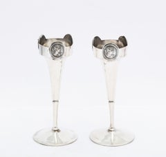Pair of Neoclassical Style American Coin Silver Medallion Bud Vases By Gorham
