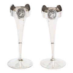 Pair of Neoclassical Style American Coin Silver Medallion Bud Vases By Gorham