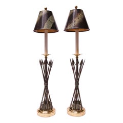 Pair of Neoclassical-Style "Arrows" Bronze Table Lamps by Maitland Smith