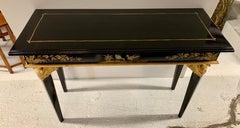 Pair of Neoclassical Style Black Lacquer Console Table with CarvedGiltwood Birds