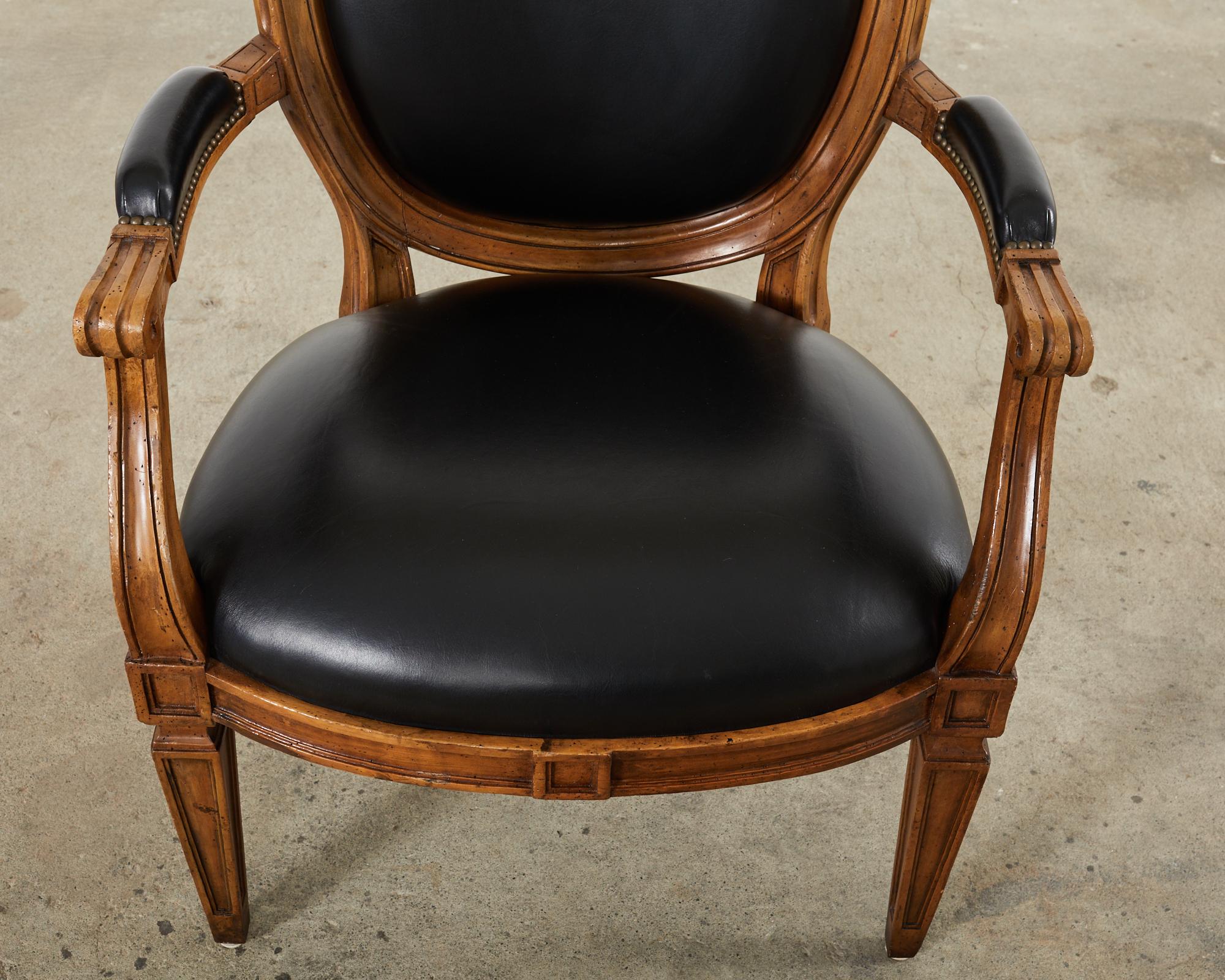 Pair of Neoclassical Style Black Leather Library Armchairs 6