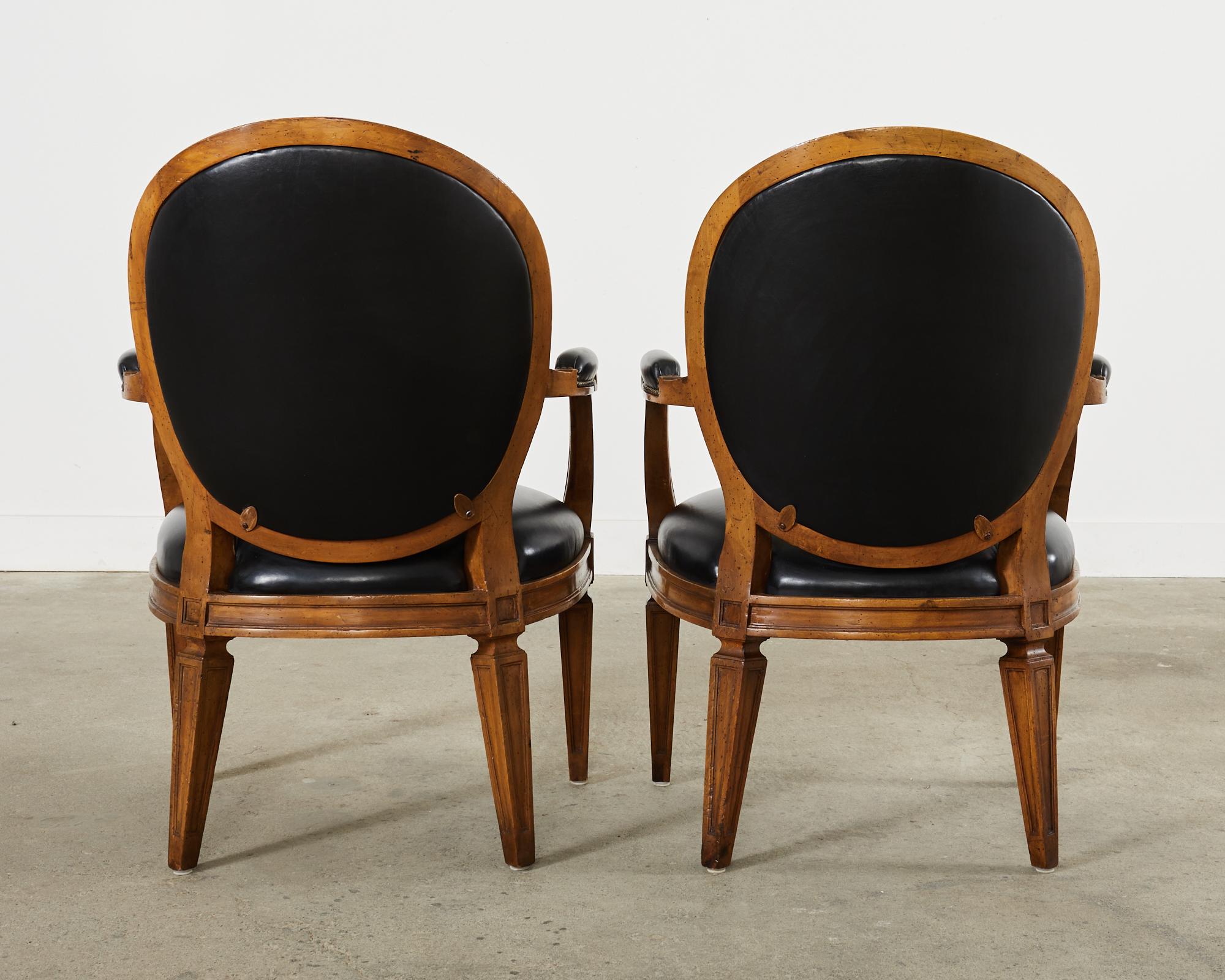 Pair of Neoclassical Style Black Leather Library Armchairs 10