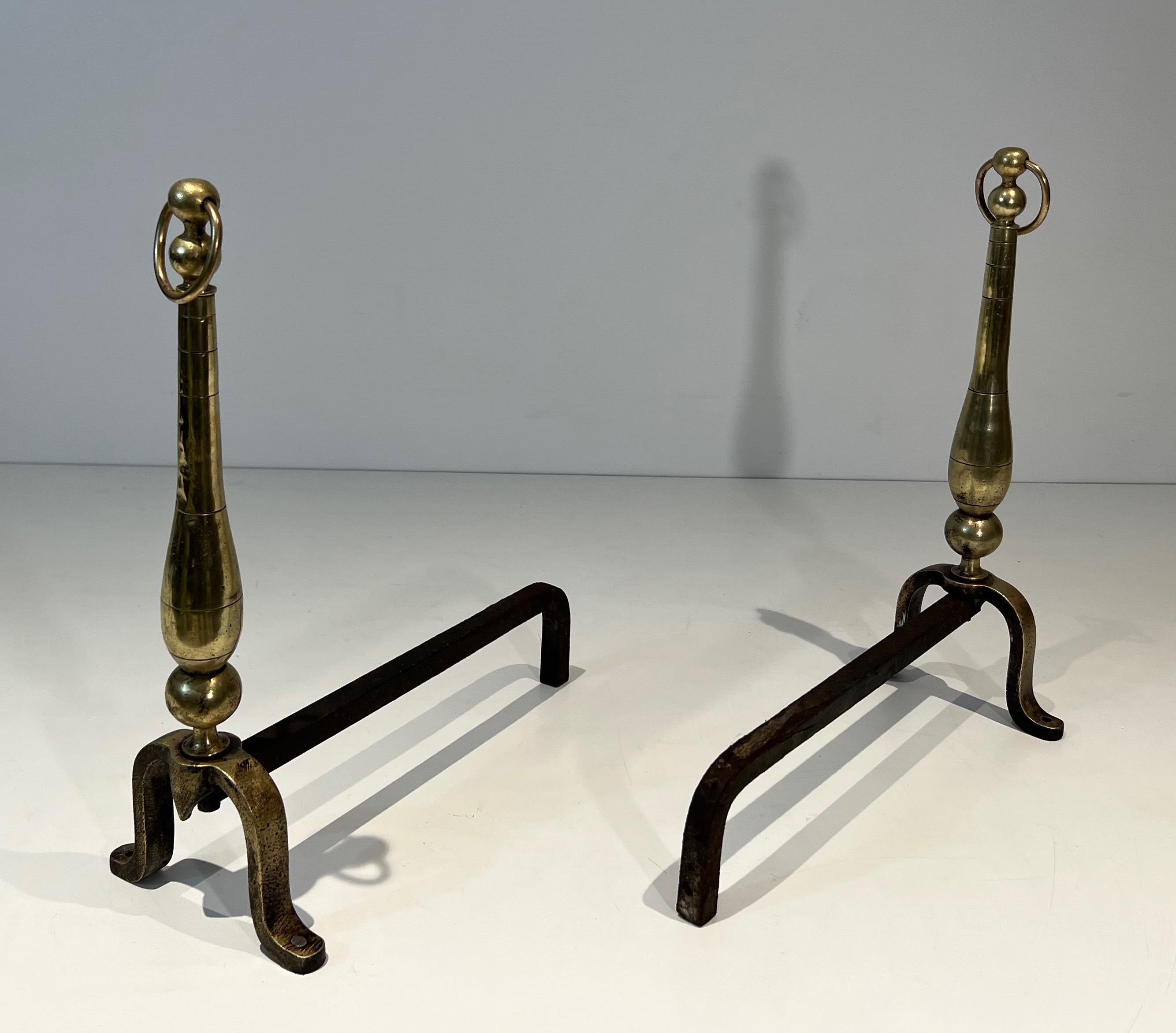 Pair of Neoclassical Style Brass and Iron Andirons 7