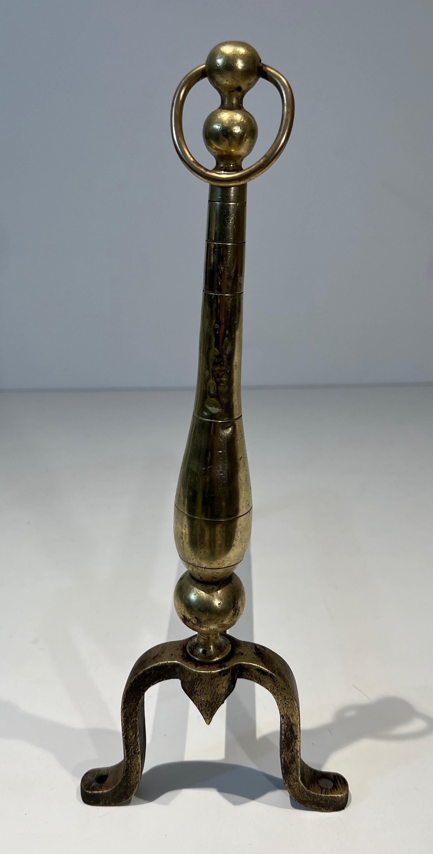 Pair of Neoclassical Style Brass and Iron Andirons 8