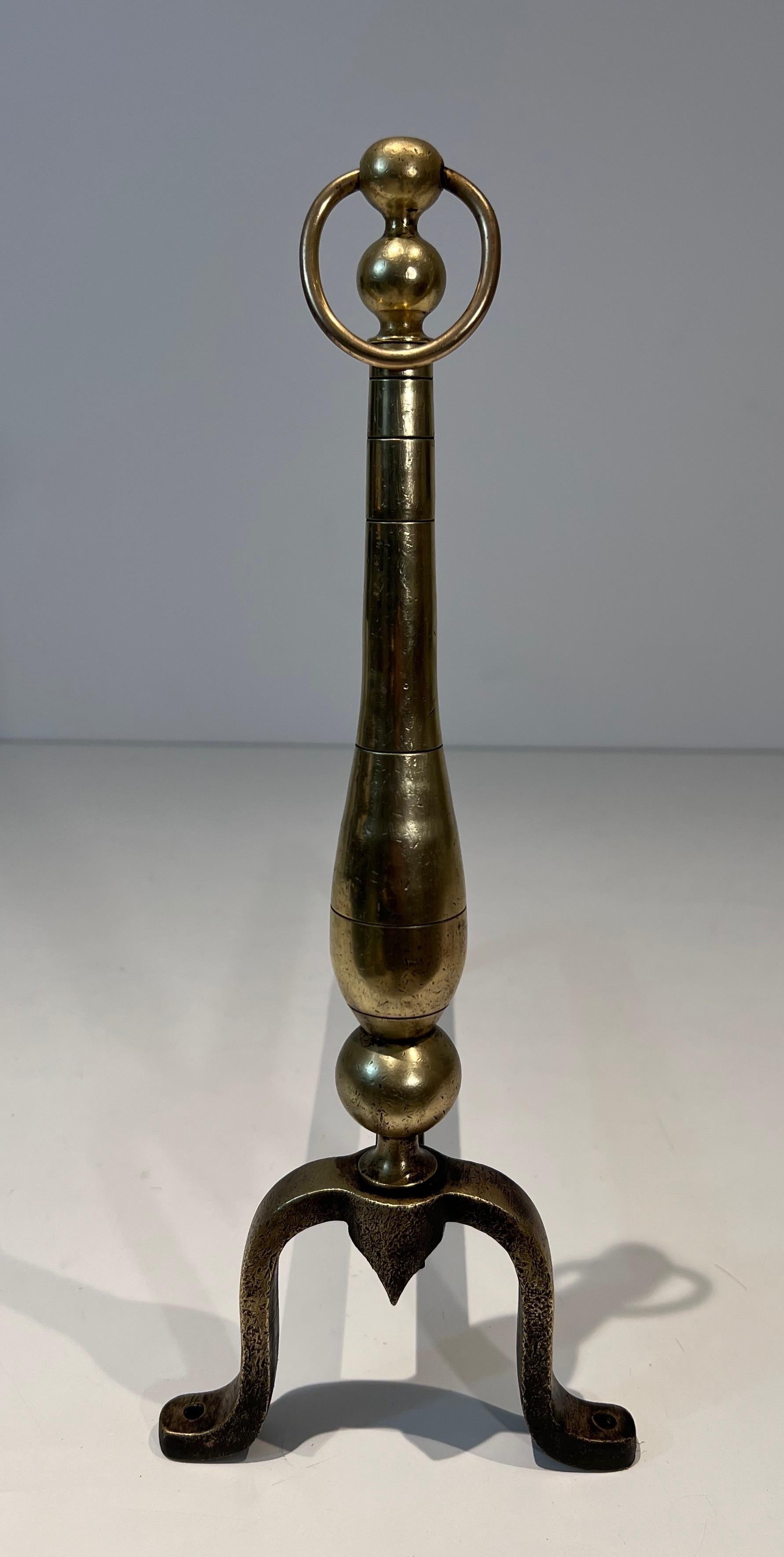 Late 20th Century Pair of Neoclassical Style Brass and Iron Andirons