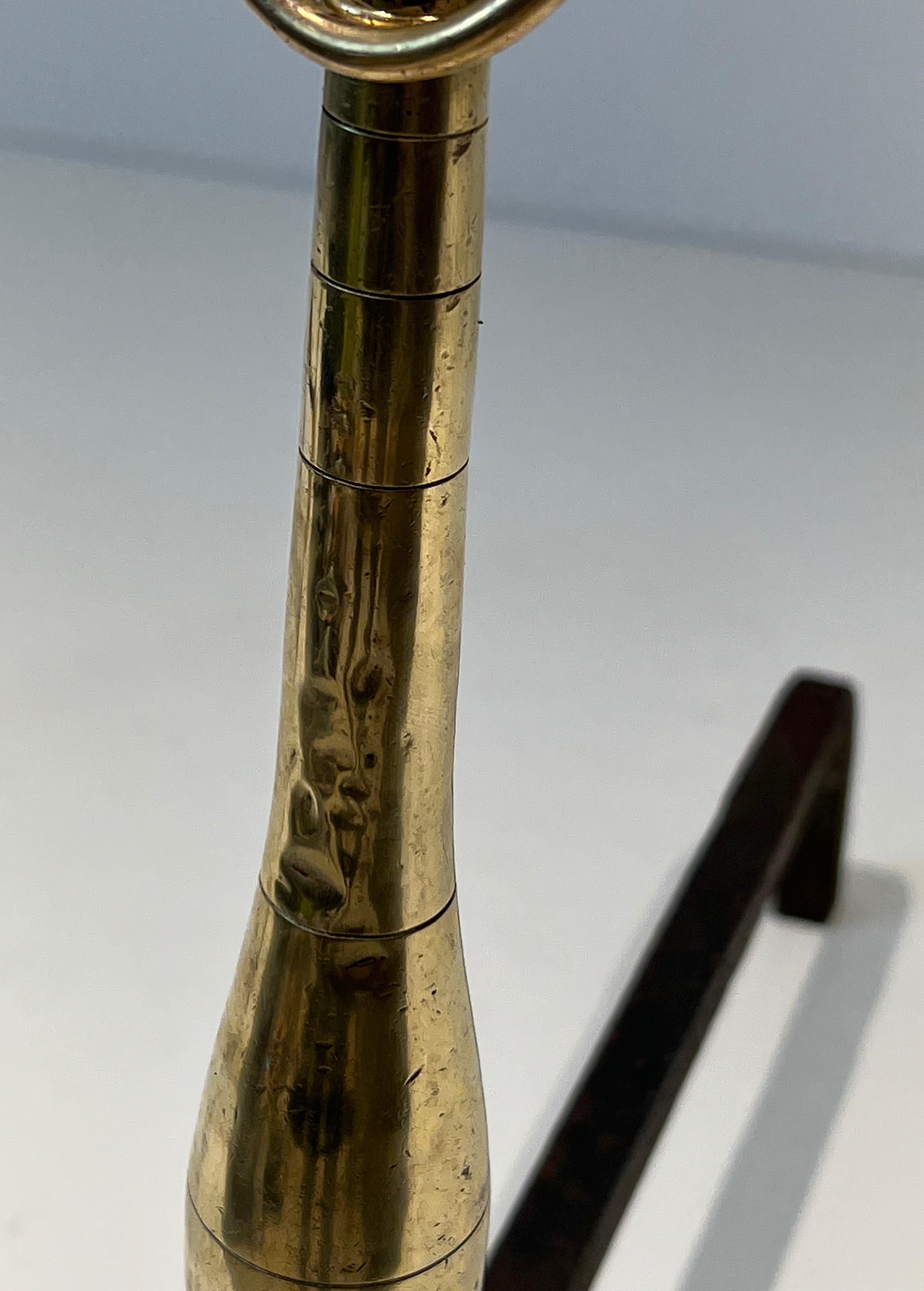Pair of Neoclassical Style Brass and Iron Andirons 2