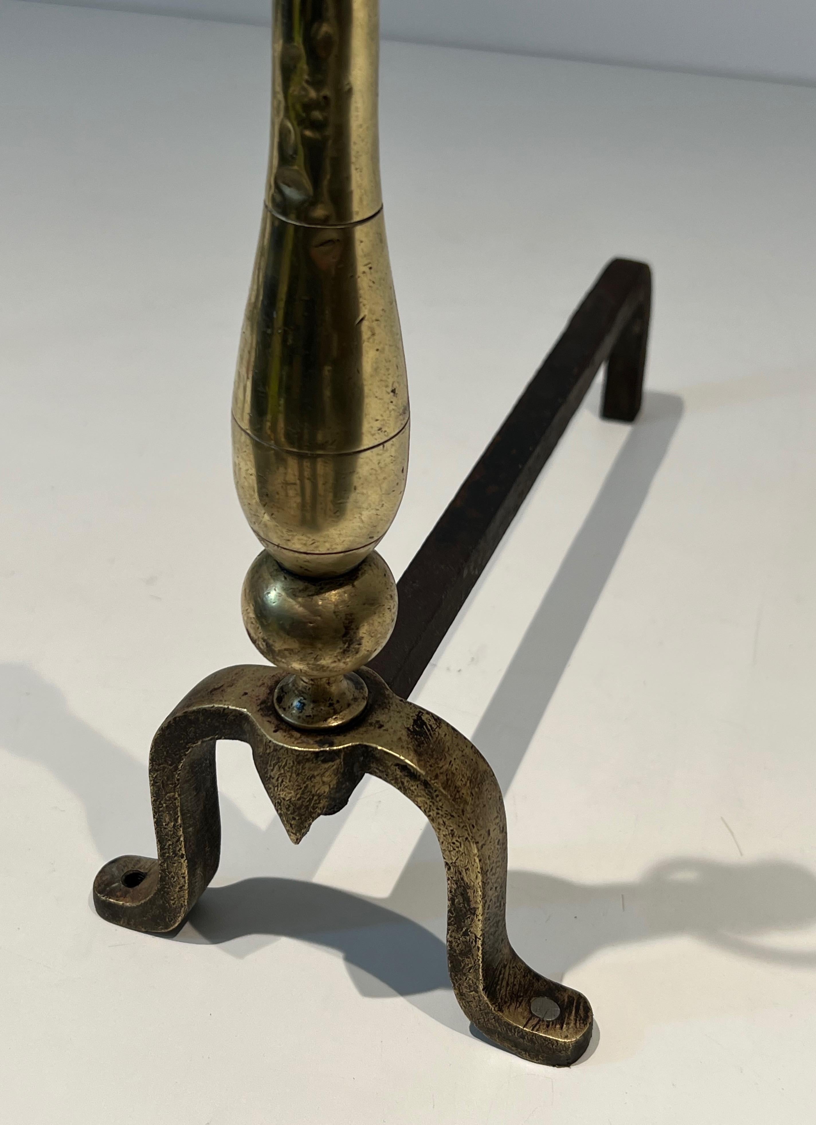 Pair of Neoclassical Style Brass and Iron Andirons For Sale 3