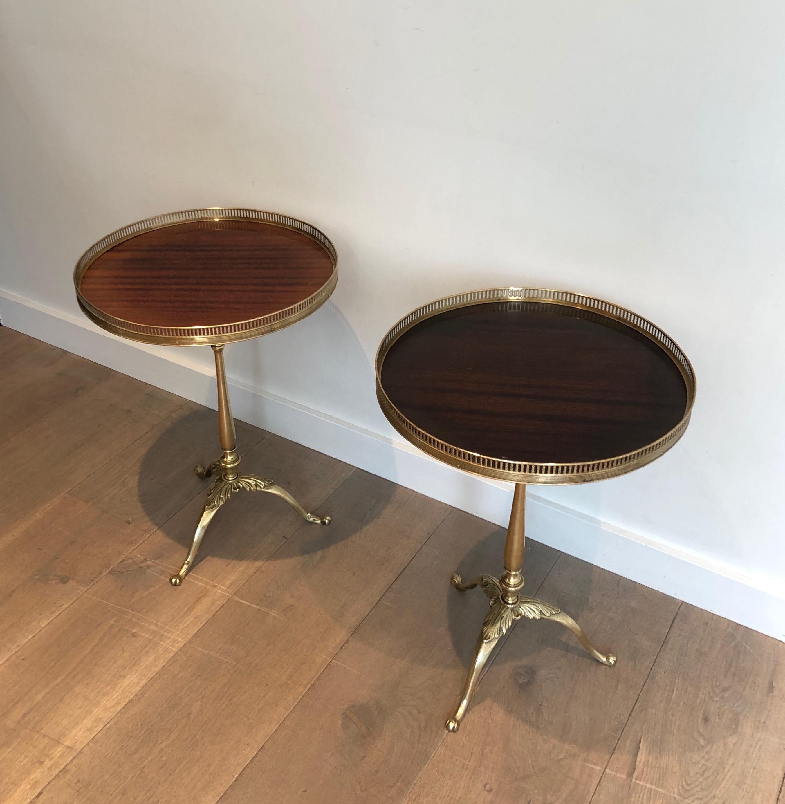 Pair of Neoclassical Style Brass and Mahogany Side Tables 5