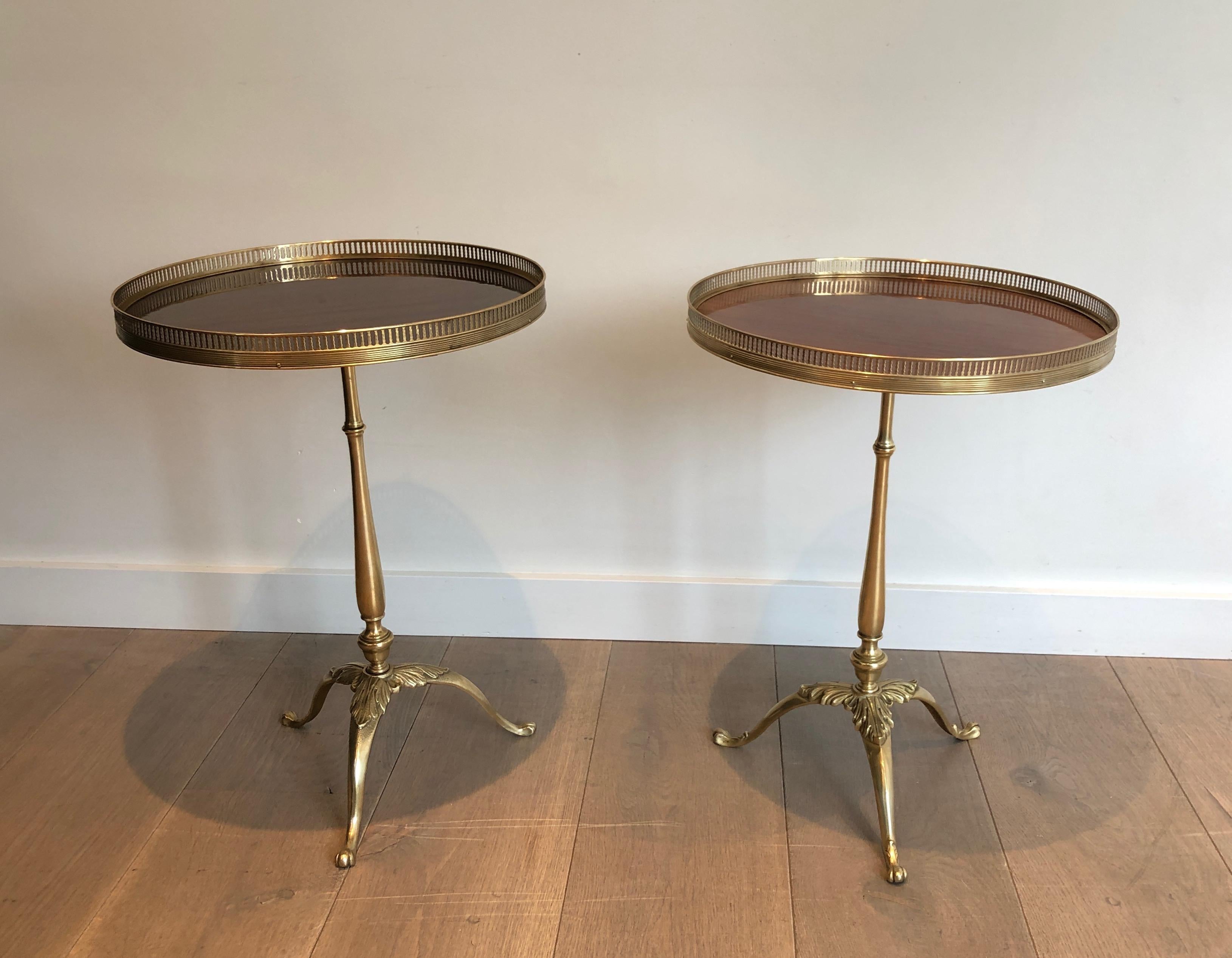 Pair of Neoclassical Style Brass and Mahogany Side Tables 3