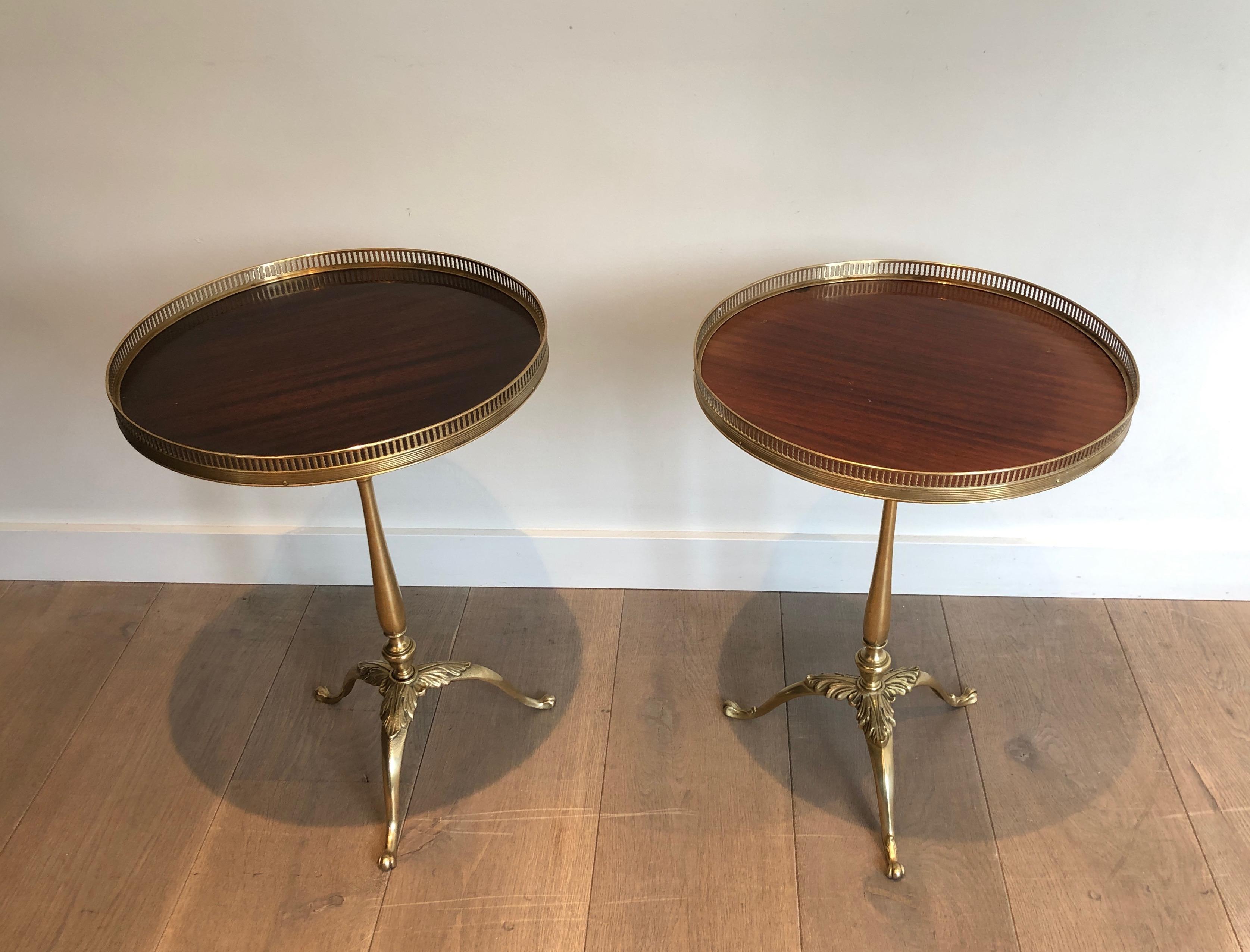 Pair of Neoclassical Style Brass and Mahogany Side Tables 4