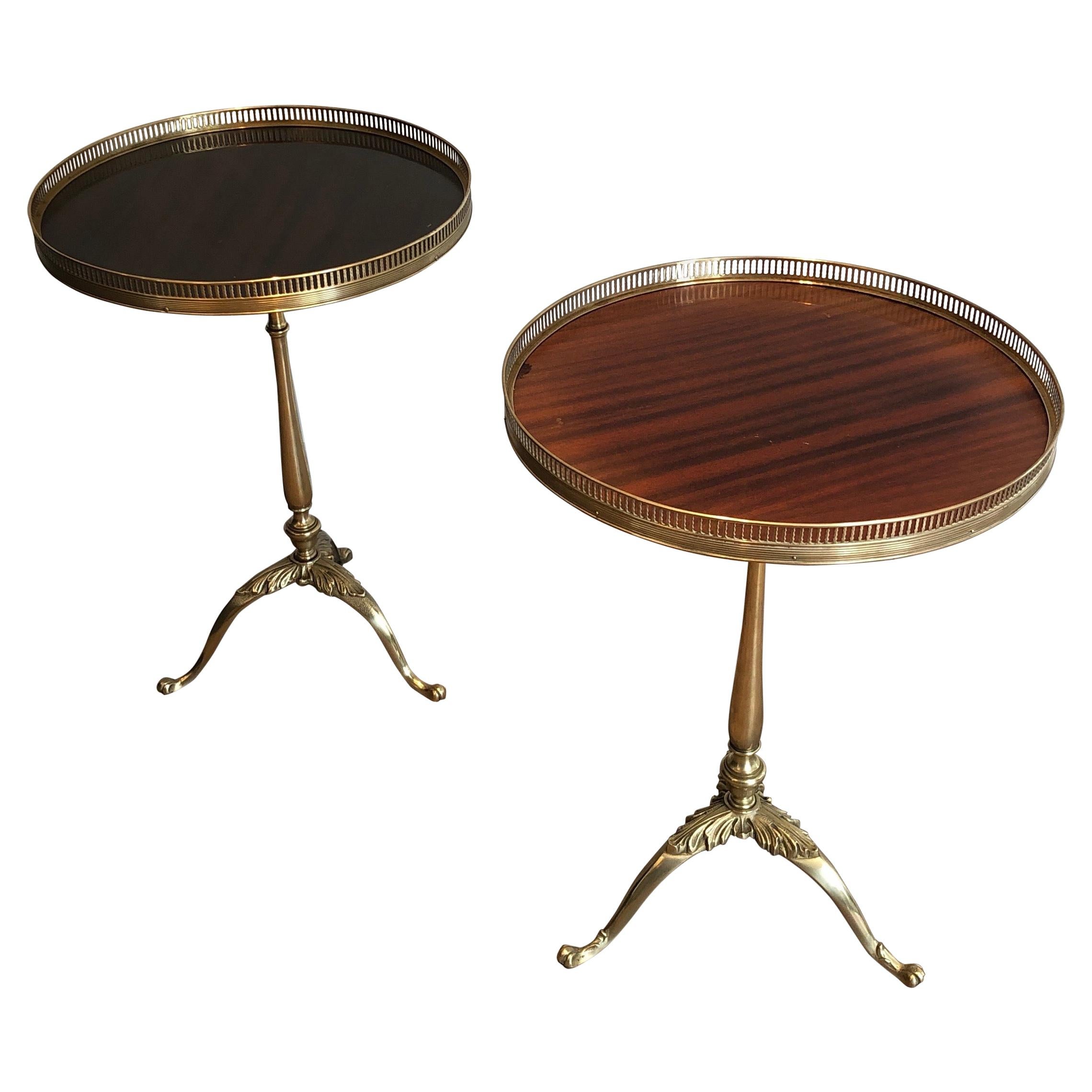 Pair of Neoclassical Style Brass and Mahogany Side Tables