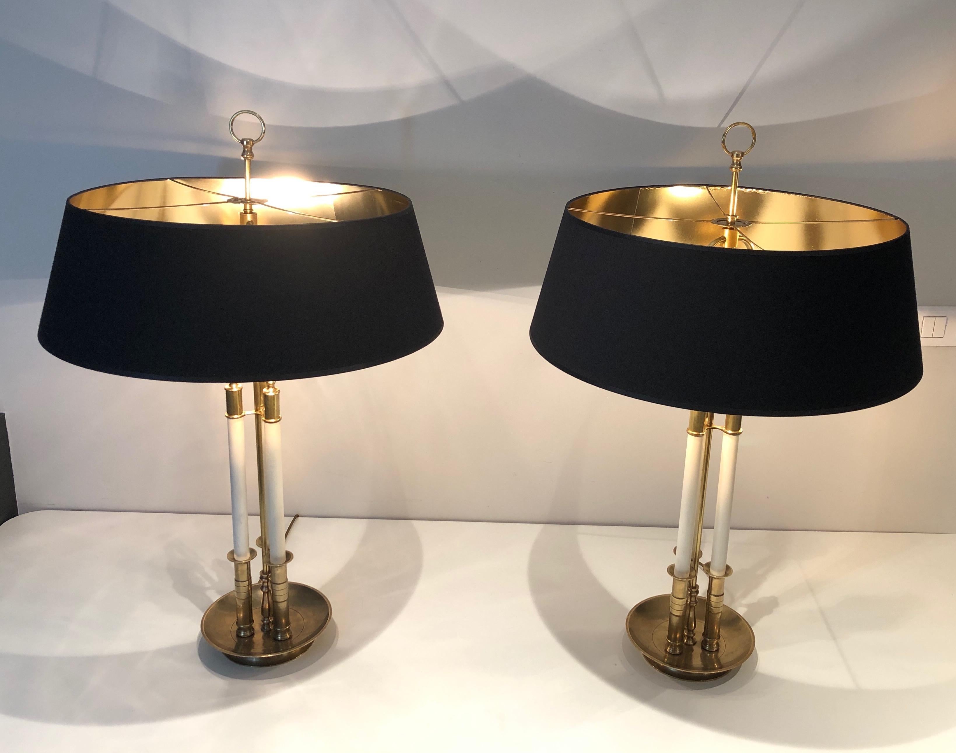 Pair of Neoclassical Style Brass and White Lacquered Table Lamps For Sale 13