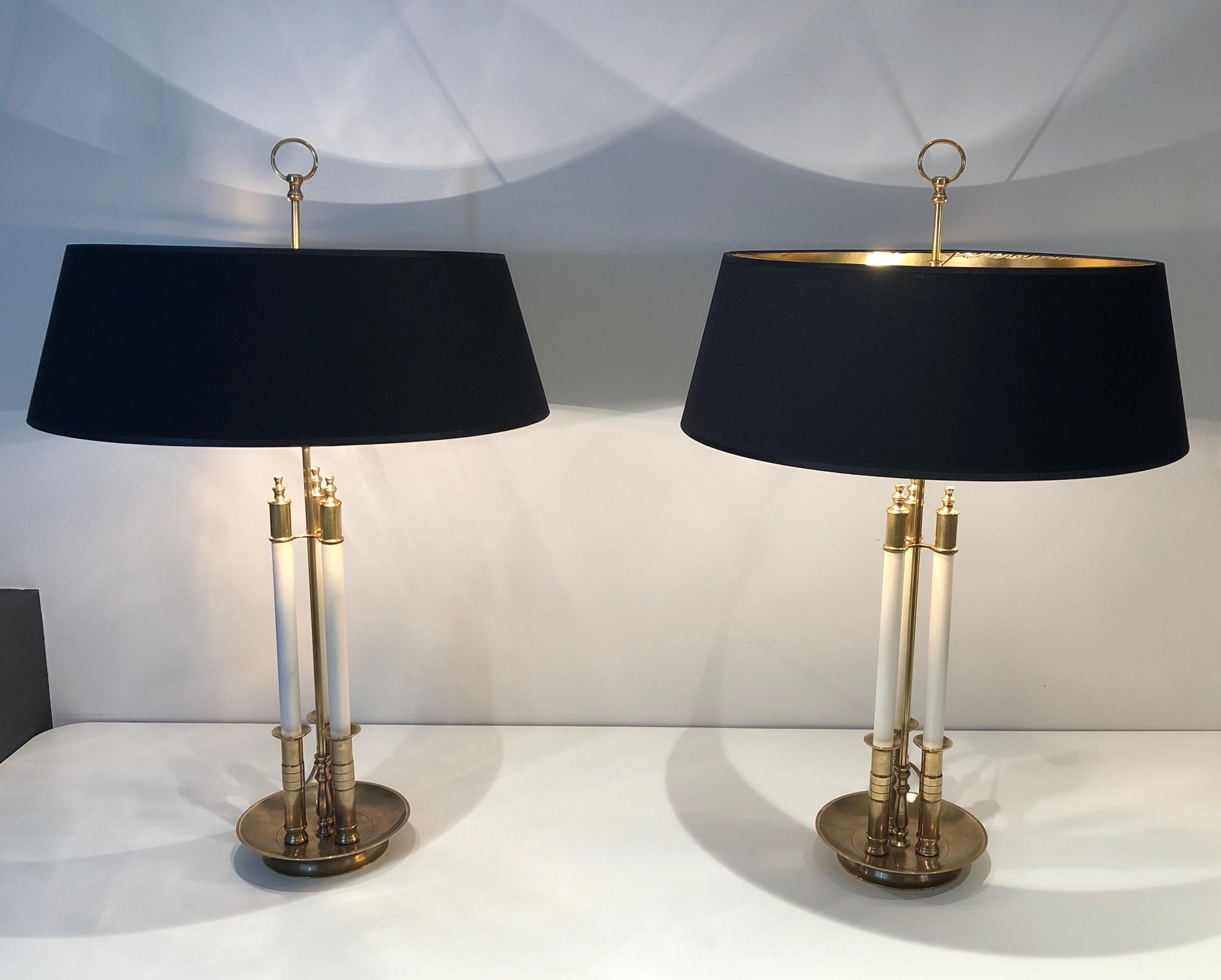 Pair of Neoclassical Style Brass and White Lacquered Table Lamps For Sale 14