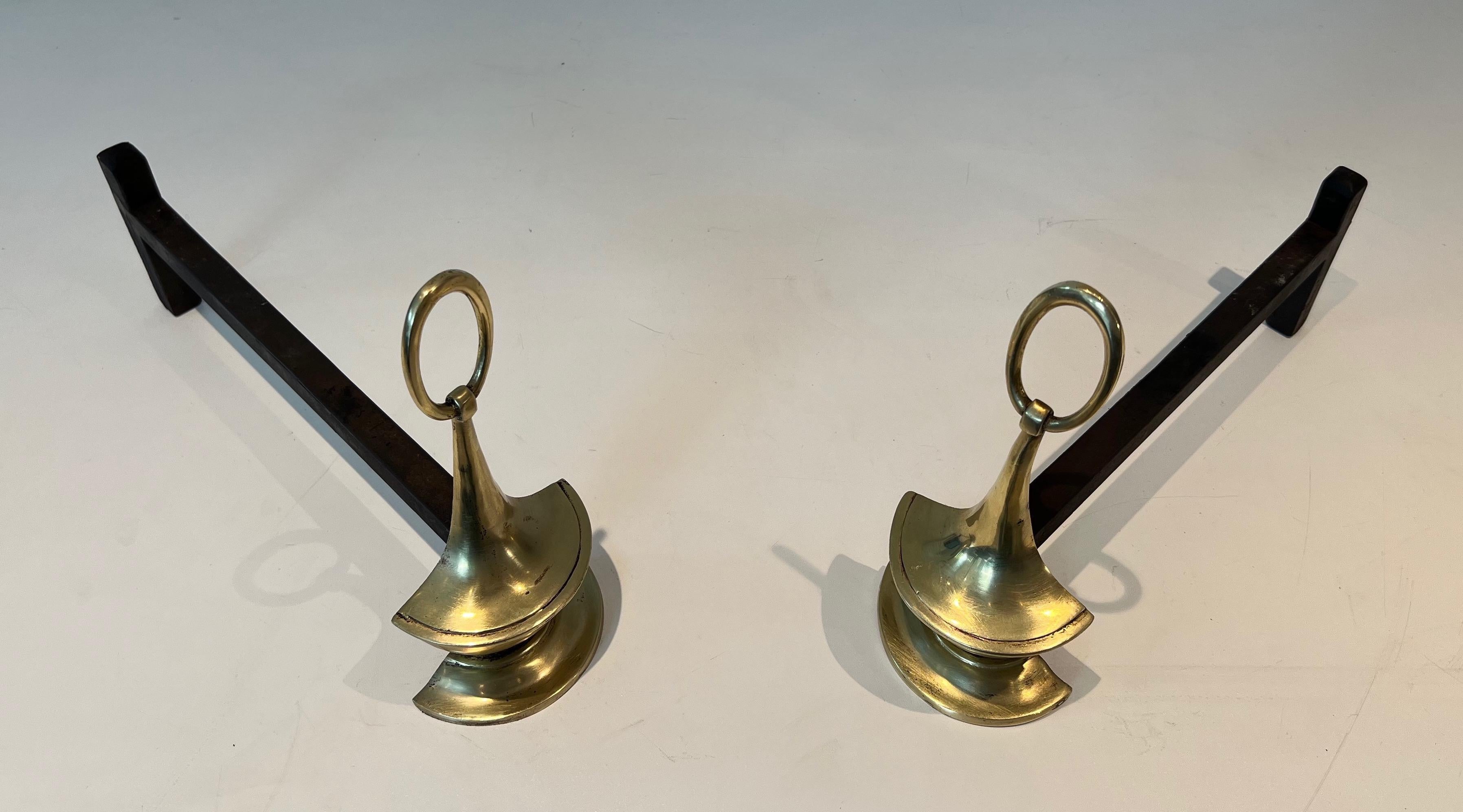 Pair of Neoclassical style Brass Andirons For Sale 7