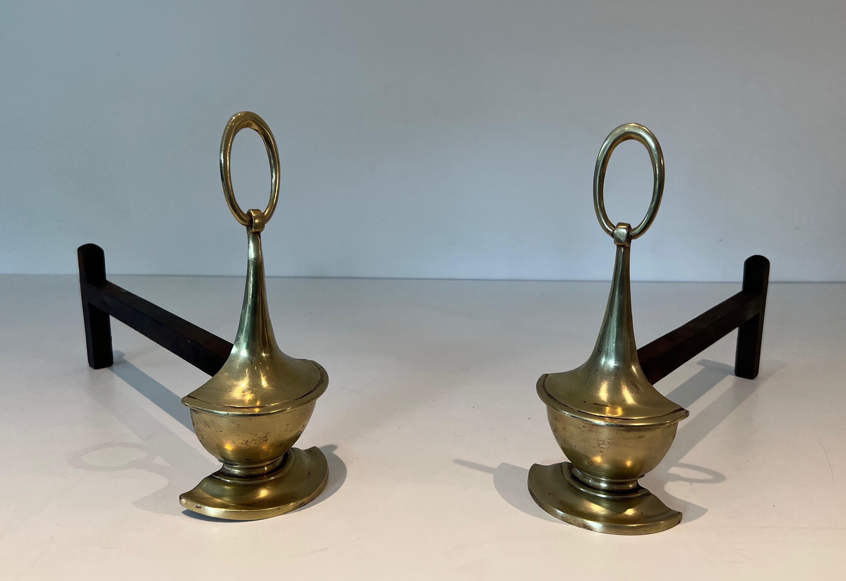 Pair of Neoclassical style Brass Andirons In Good Condition For Sale In Marcq-en-Barœul, Hauts-de-France