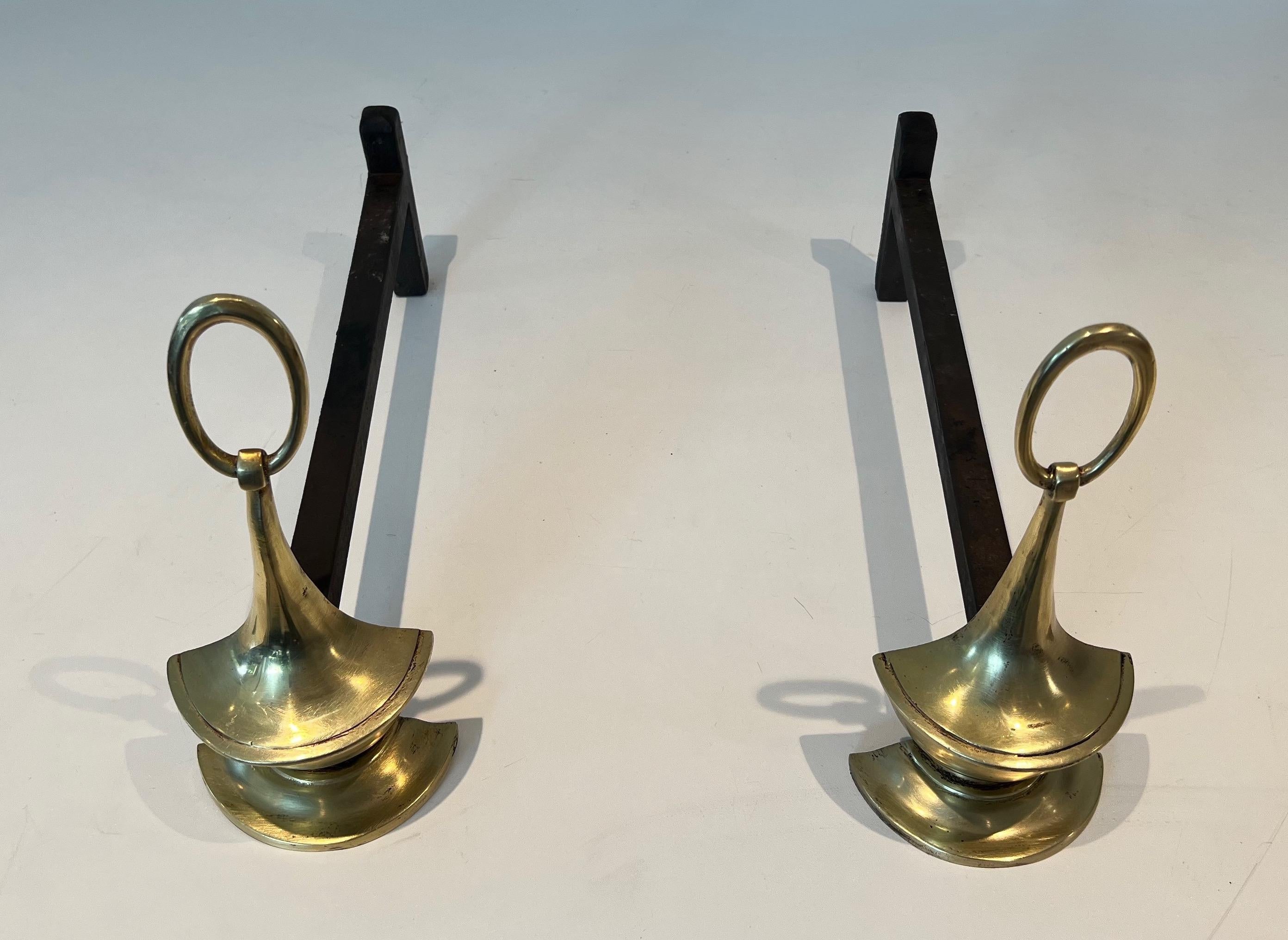 Pair of Neoclassical style Brass Andirons For Sale 1