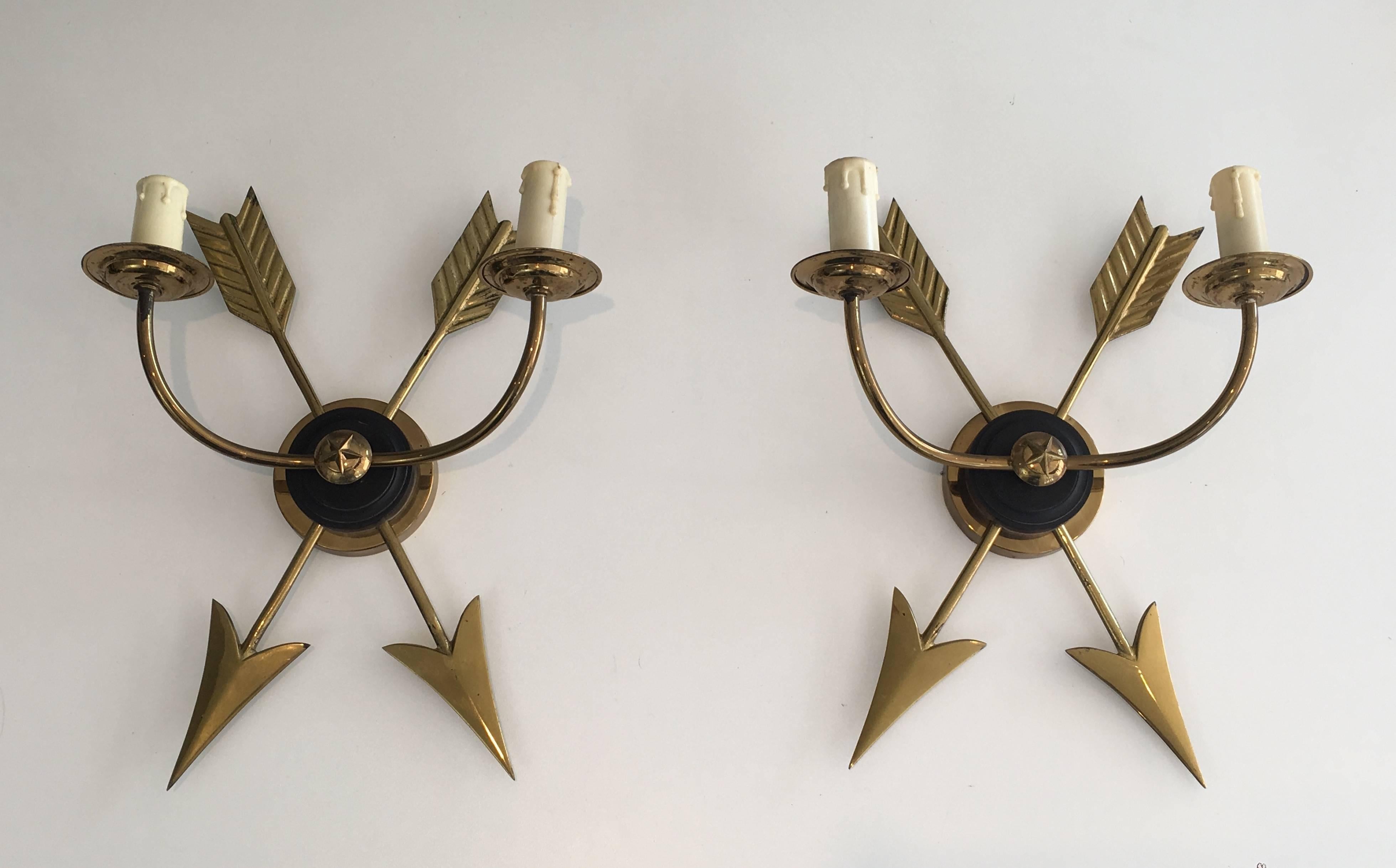 Pair of Neoclassical Style Brass Arrow Sconces 5