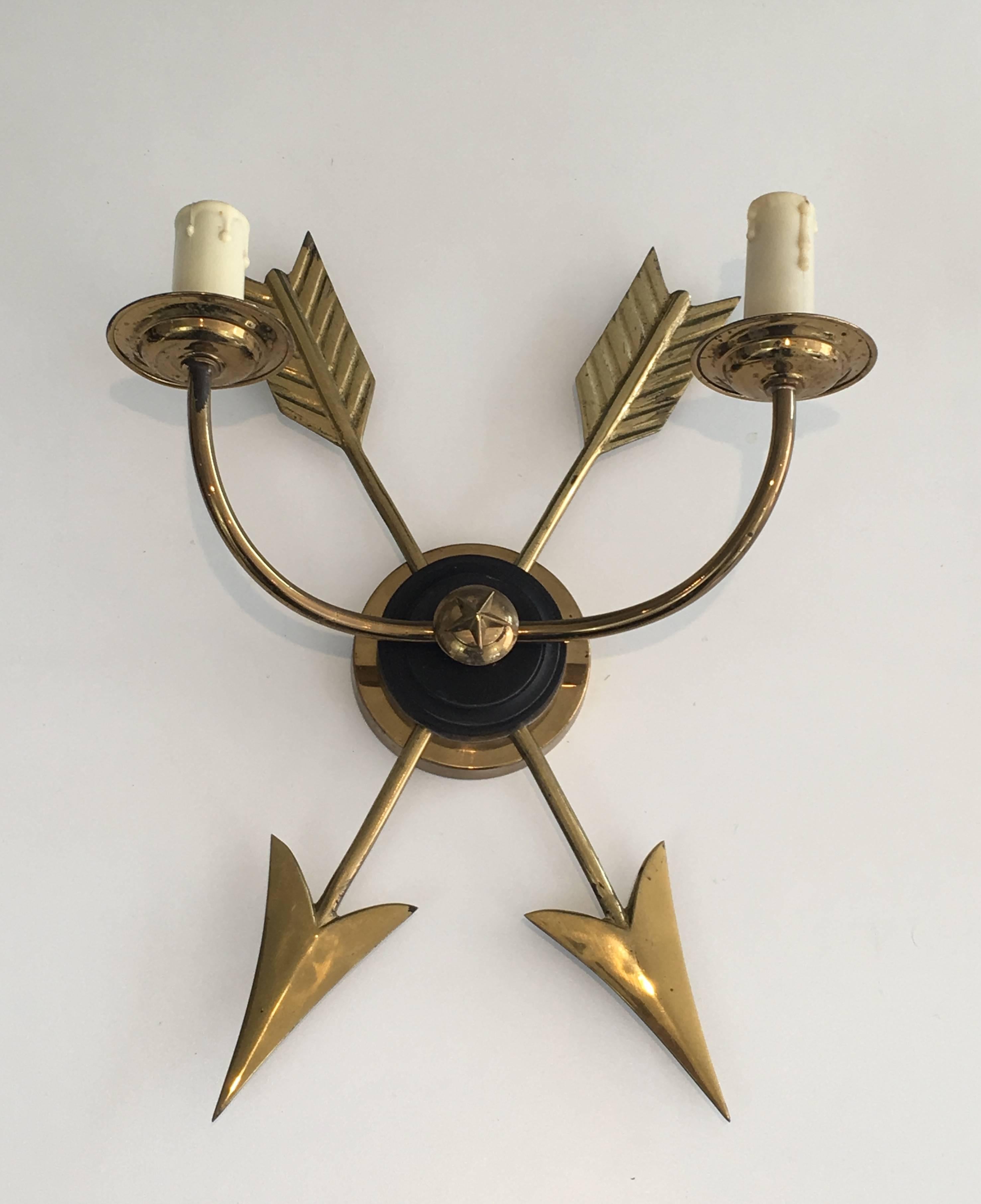French Pair of Neoclassical Style Brass Arrow Sconces