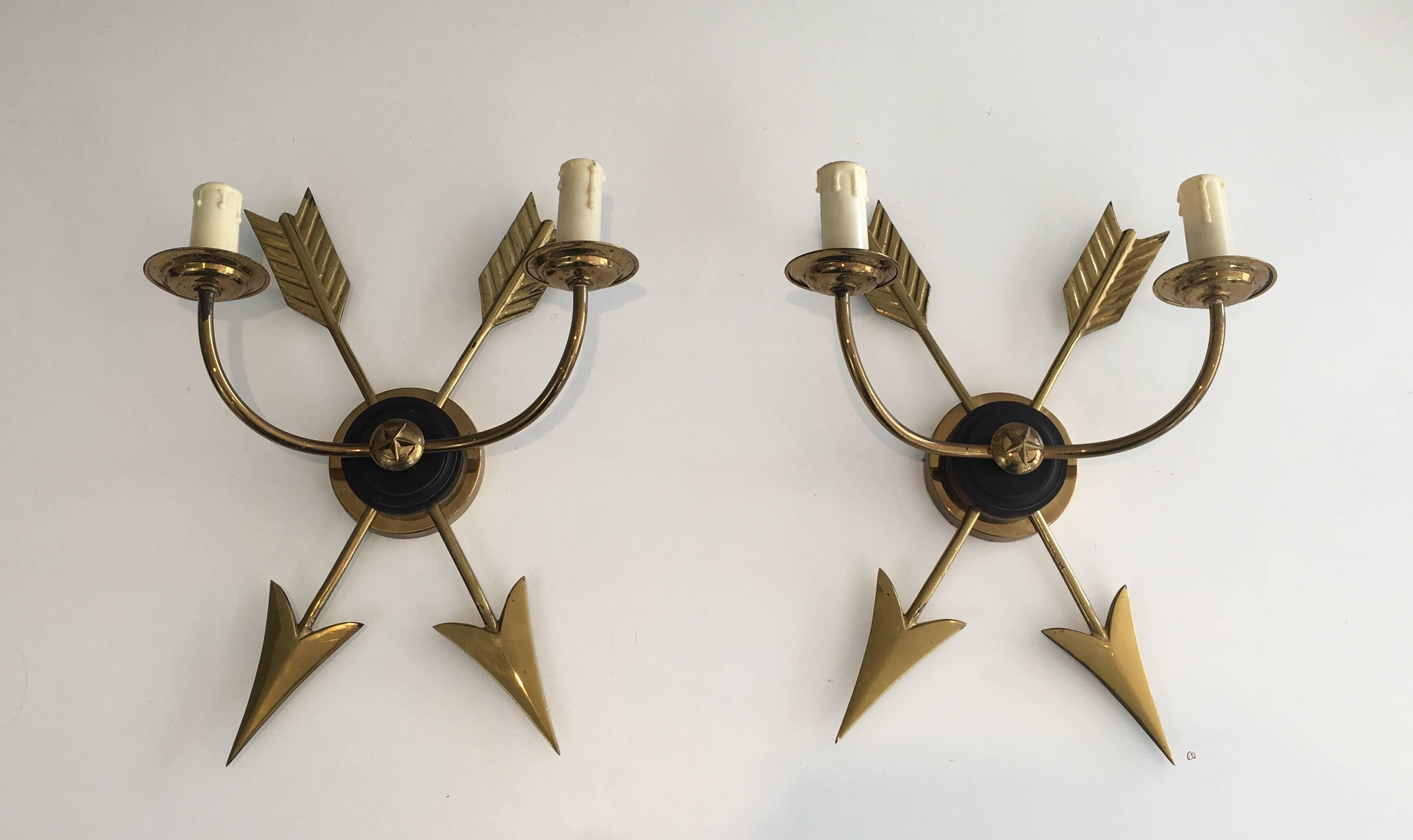 Pair of Neoclassical Style Brass Arrow Sconces 4