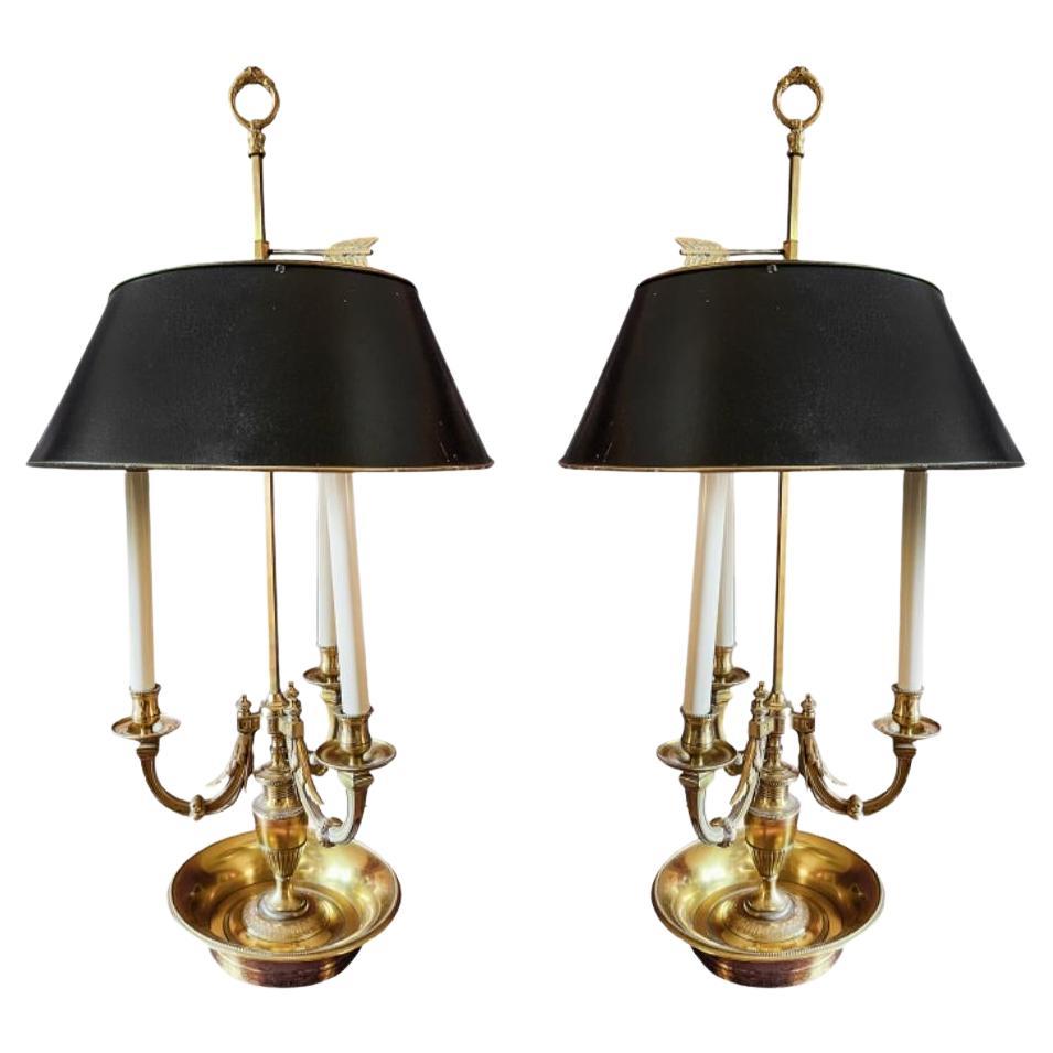 Pair of Neoclassical Style Brass Bouillotte Lamps For Sale