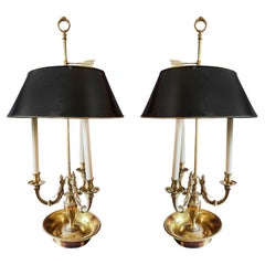 Antique Pair of Neoclassical Style Brass Bouillotte Lamps